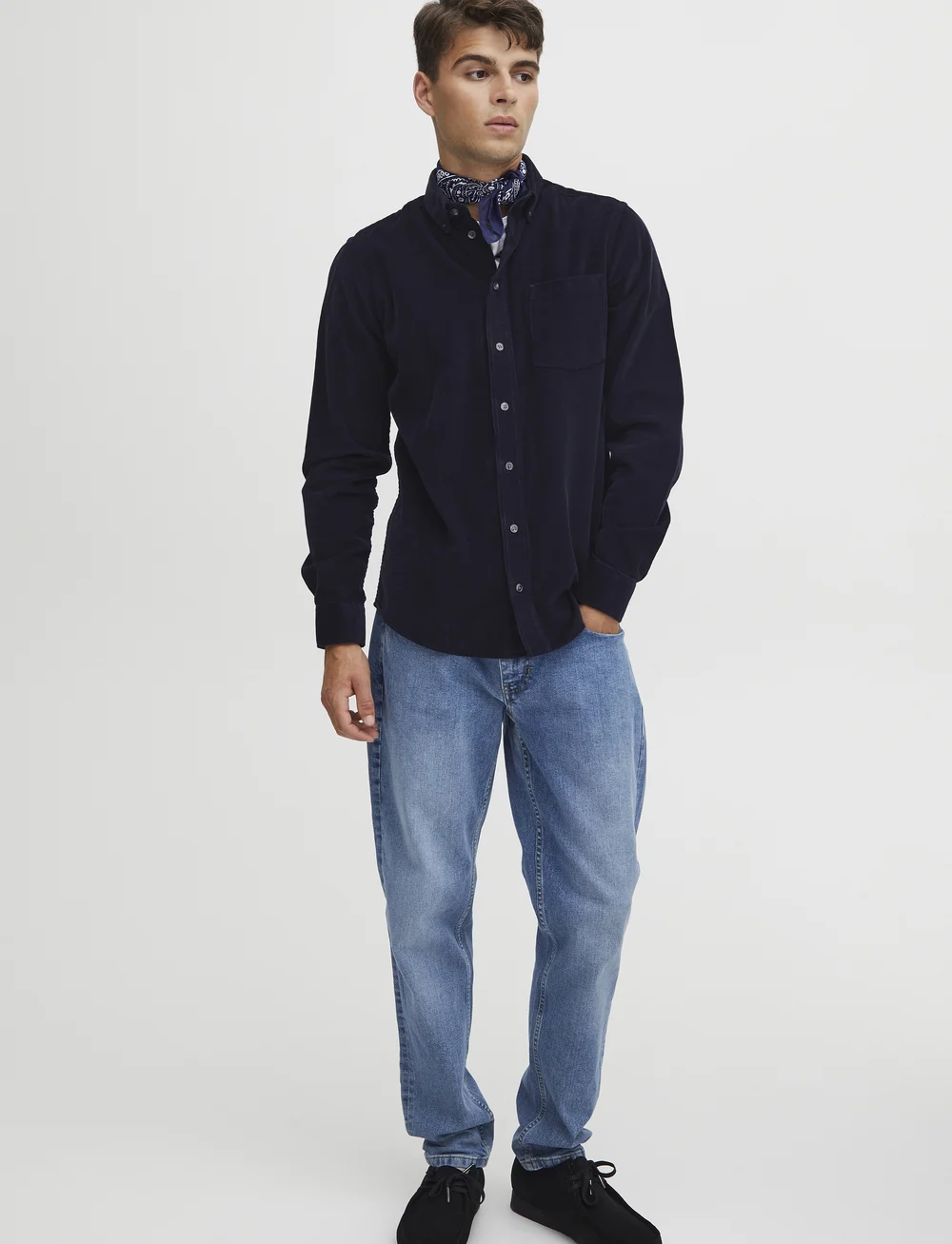 Casual Friday - CFANTON LS BD baby cord shirt - manchesterskjortor - dark navy - 0