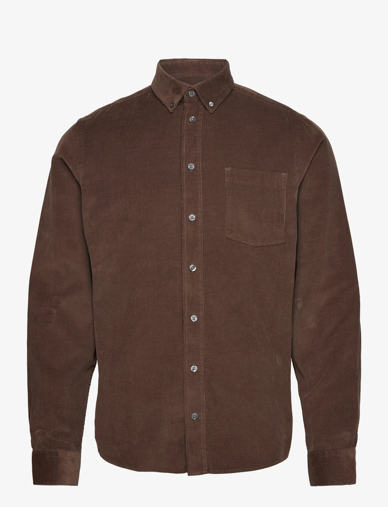 Casual Friday - CFANTON LS BD baby cord shirt - fløjlsskjorter - major brown - 0