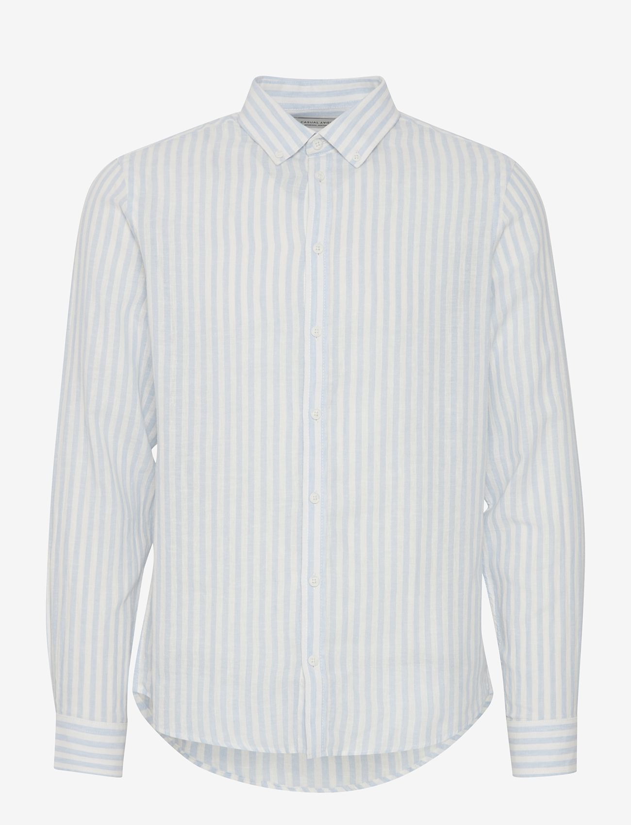 Casual Friday - CFAnton LS BD striped linen mix shi - linen shirts - chambray blue - 0