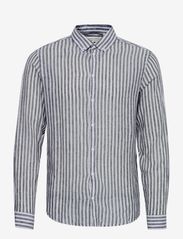 Casual Friday - CFAnton LS BD striped linen mix shi - linen shirts - dark navy - 0