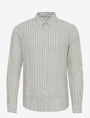 Casual Friday - CFAnton LS BD striped linen mix shi - linskjorter - vetiver - 0