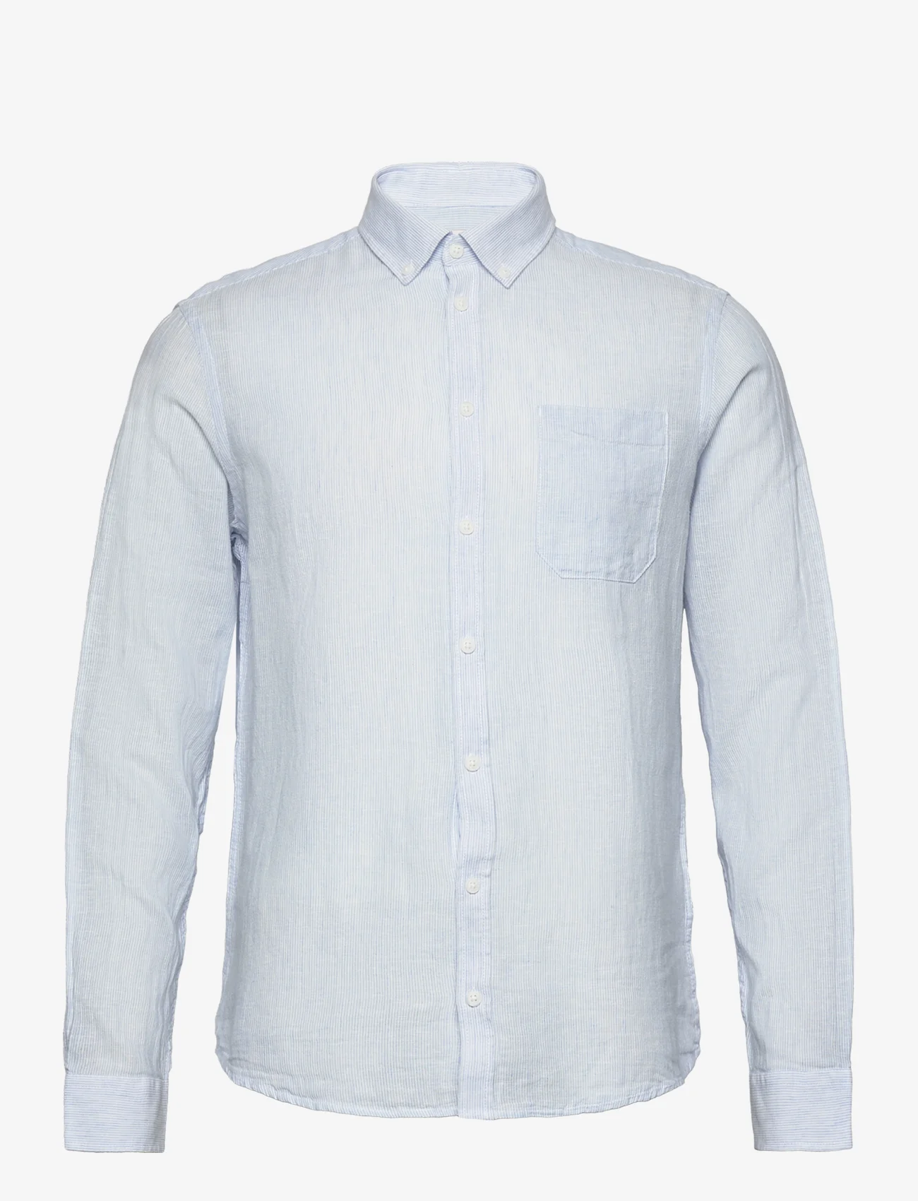 Casual Friday - CFAnton LS BD striped linen mix shi - linen shirts - chambray blue - 0