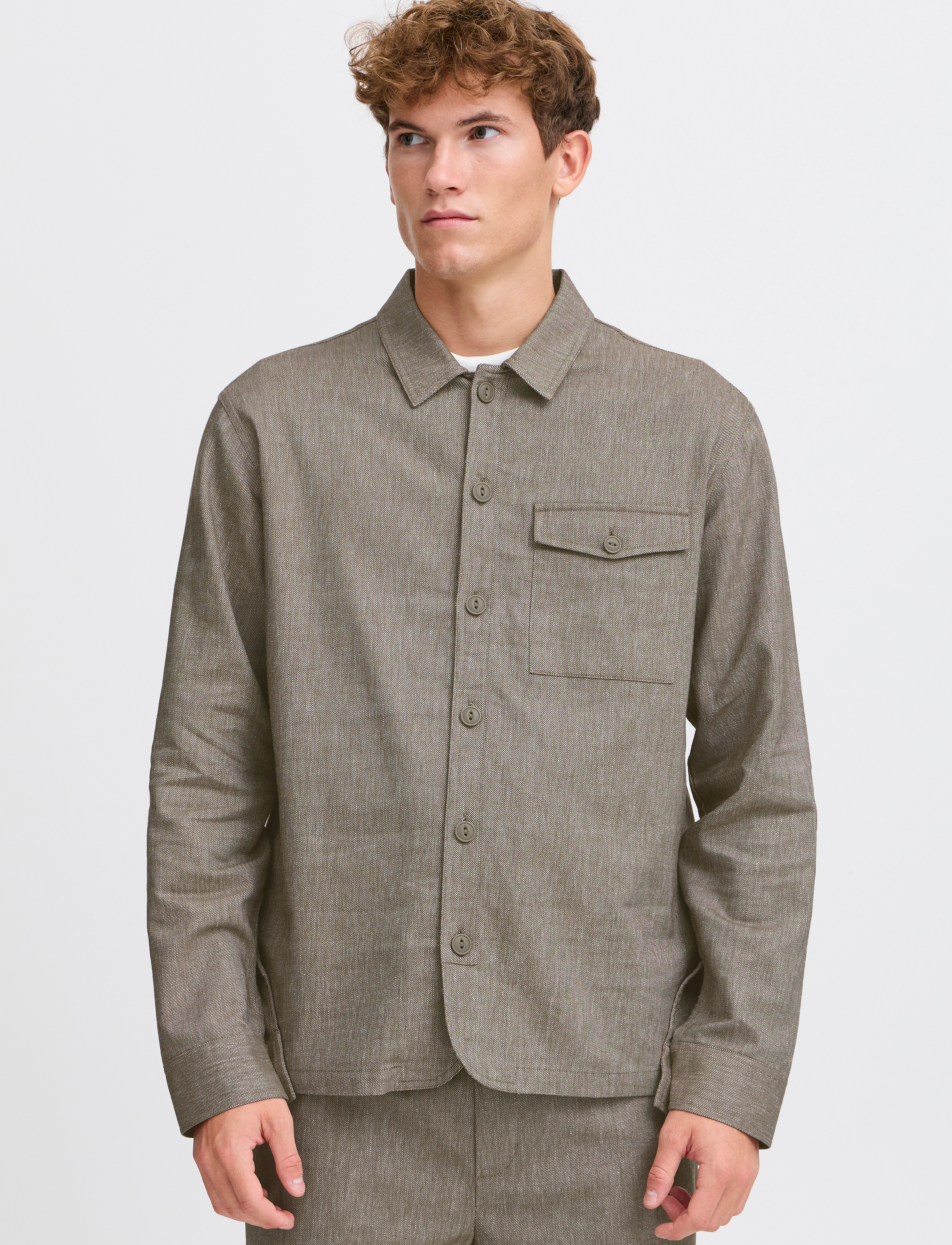 Casual Friday - CFAUGUSTO 0066 linen mix overshirt - kangaroo melange - 4