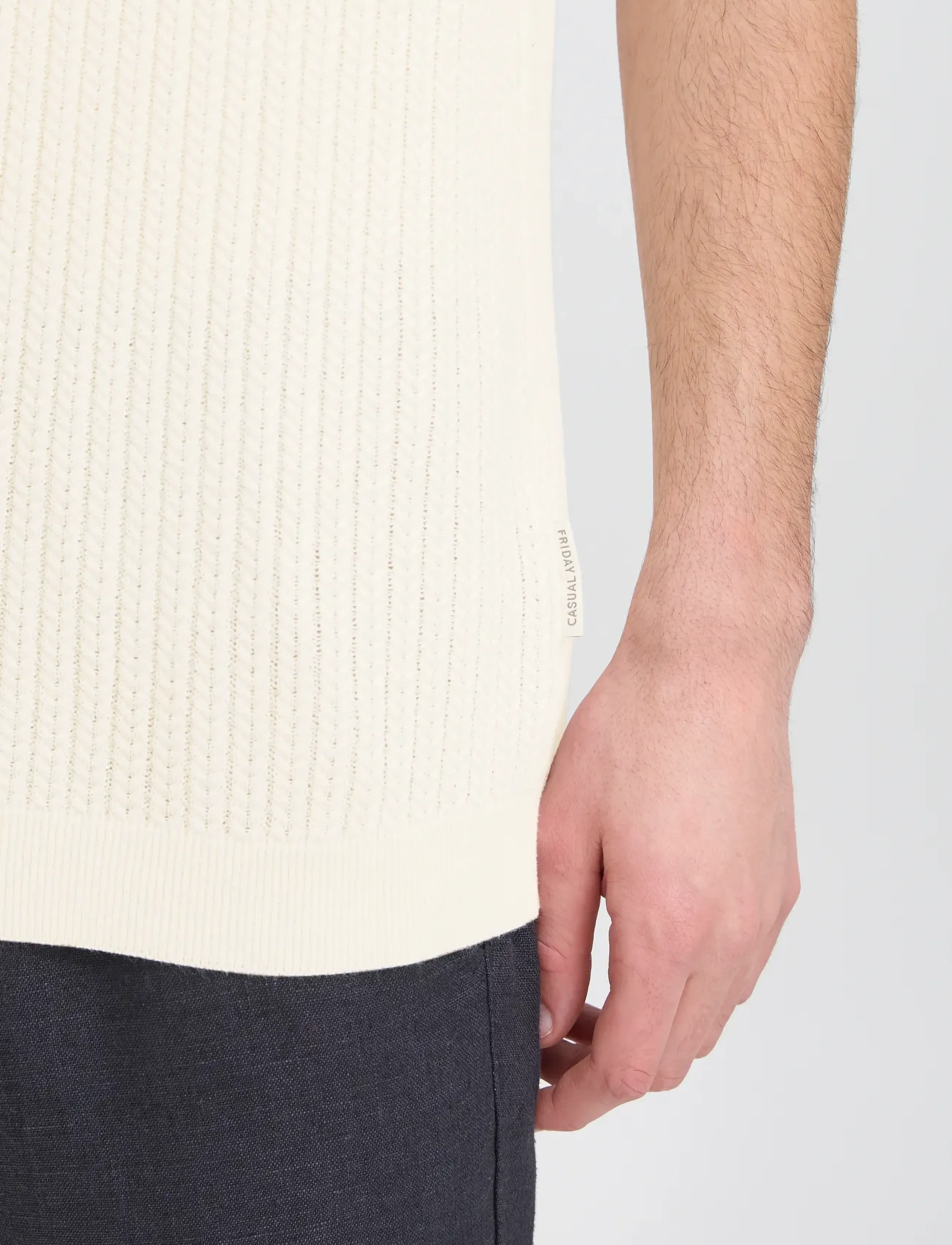 Casual Friday Cfkarl Structured Knit Polo, XXL, Knitwear, Creme - Short Sleeve Knitted Polos, Männerswear