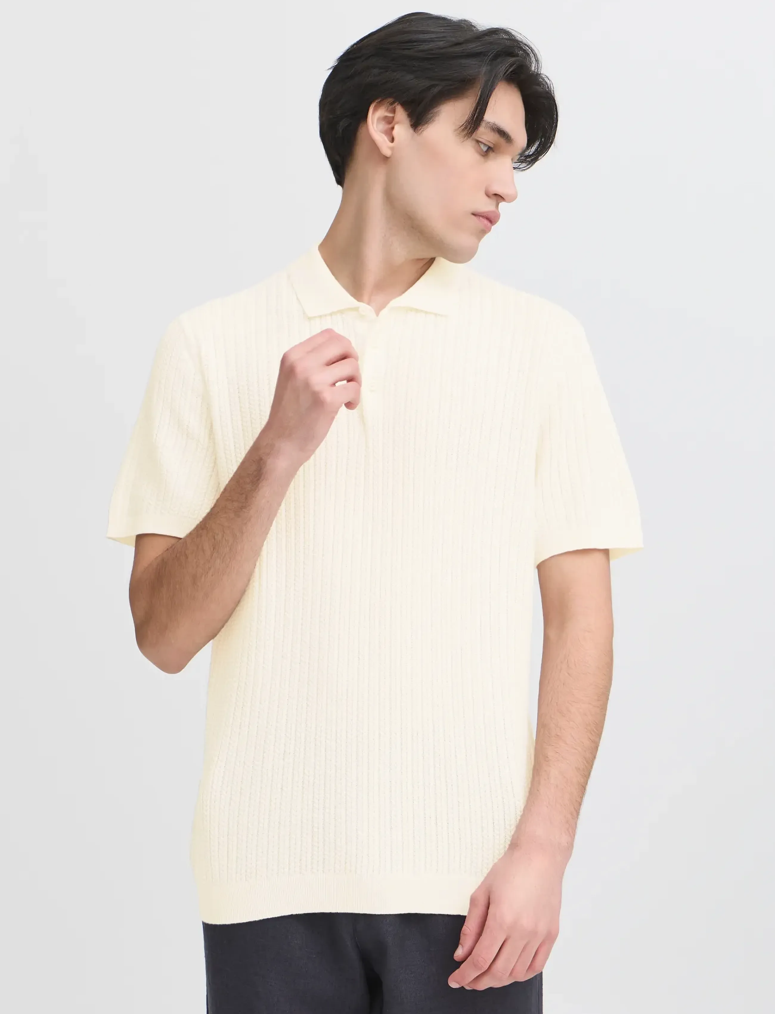 Casual Friday - CFKARL STRUCTURED KNIT POLO - stickade pikéer - egret - 4