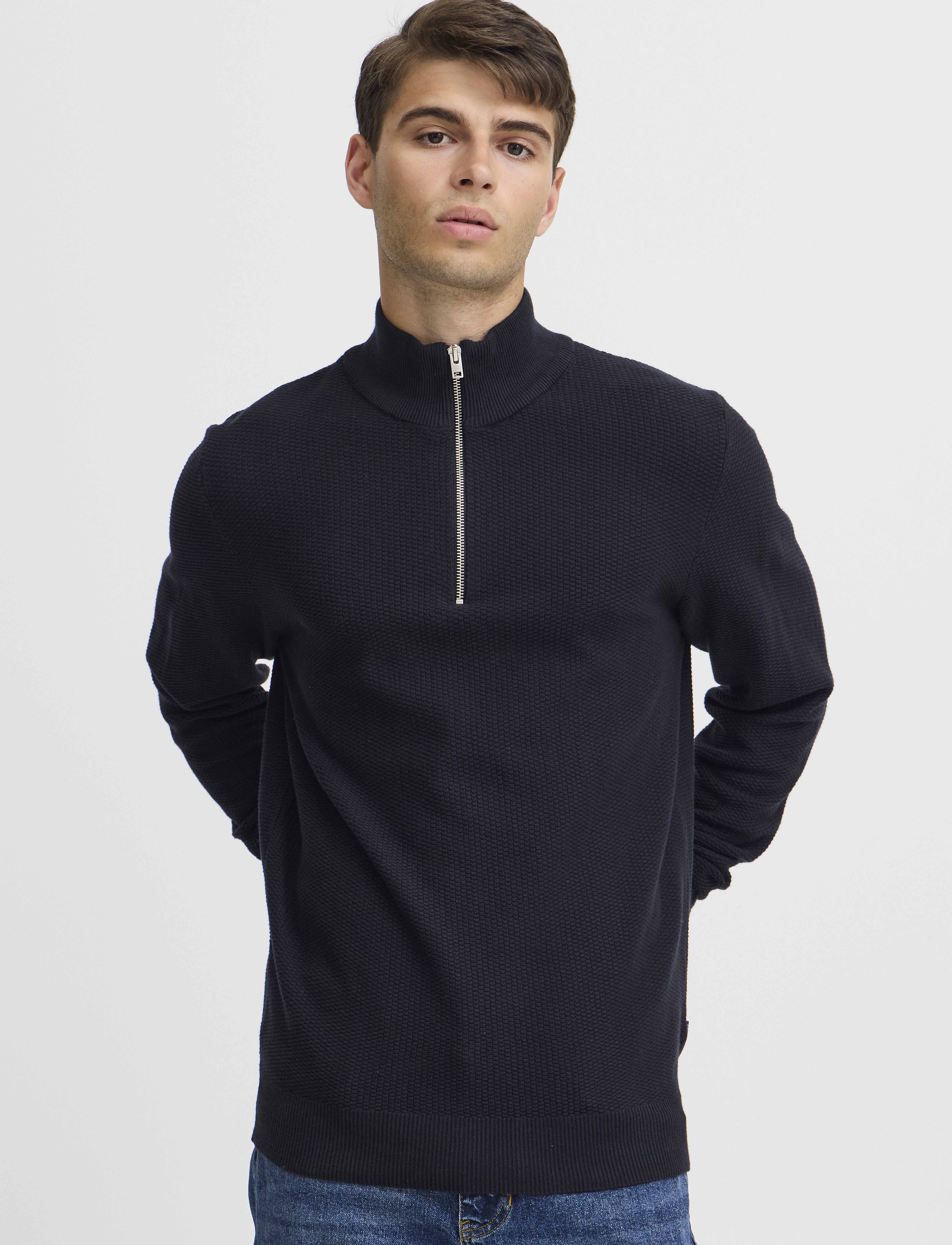 Casual Friday - CFKARL 0160 structured halfzip knit - dark navy - 3