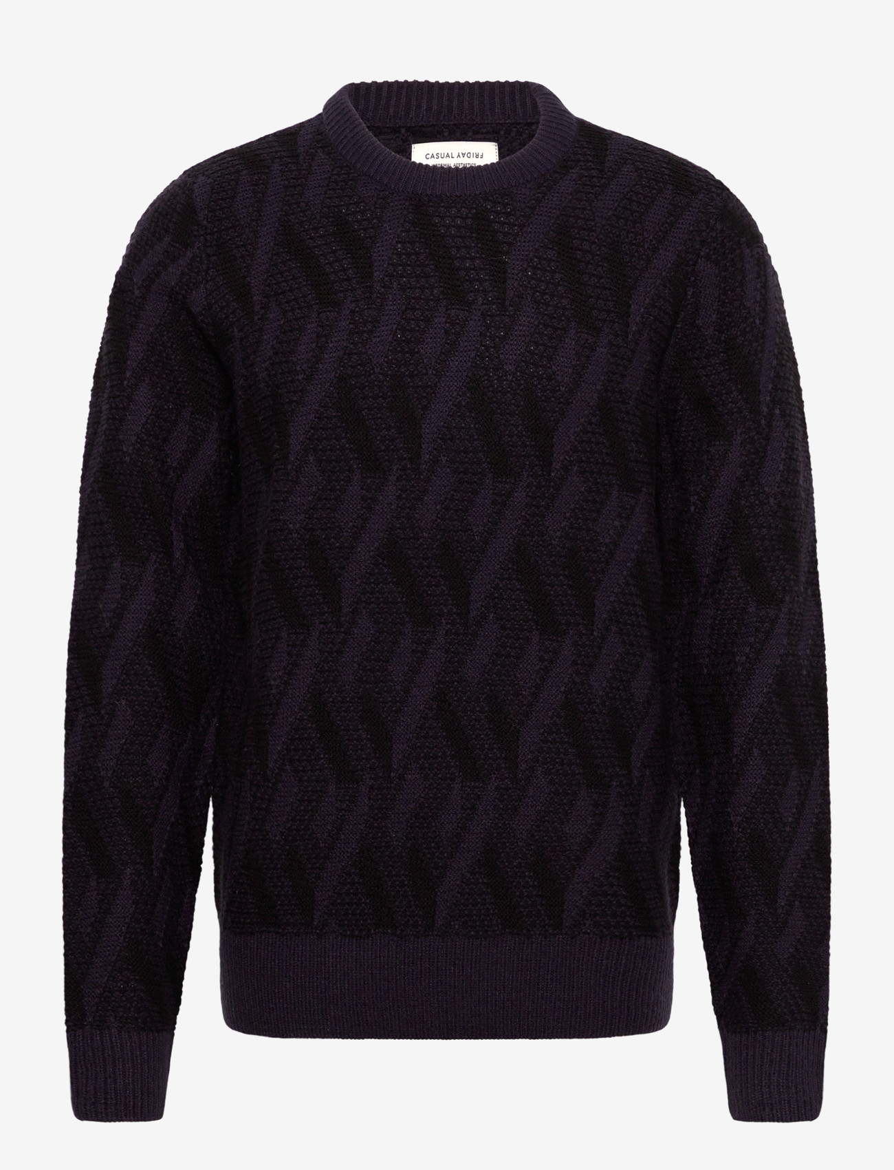 Casual Friday - CFKARL jaquard crew neck knit - ronde hals - dark navy - 0