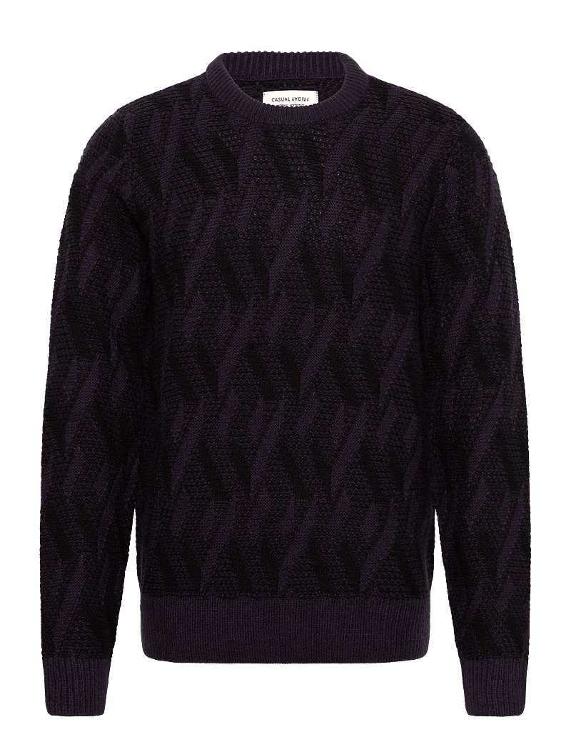 Casual Friday - CFKARL jaquard crew neck knit - rundhals - dark navy - 0