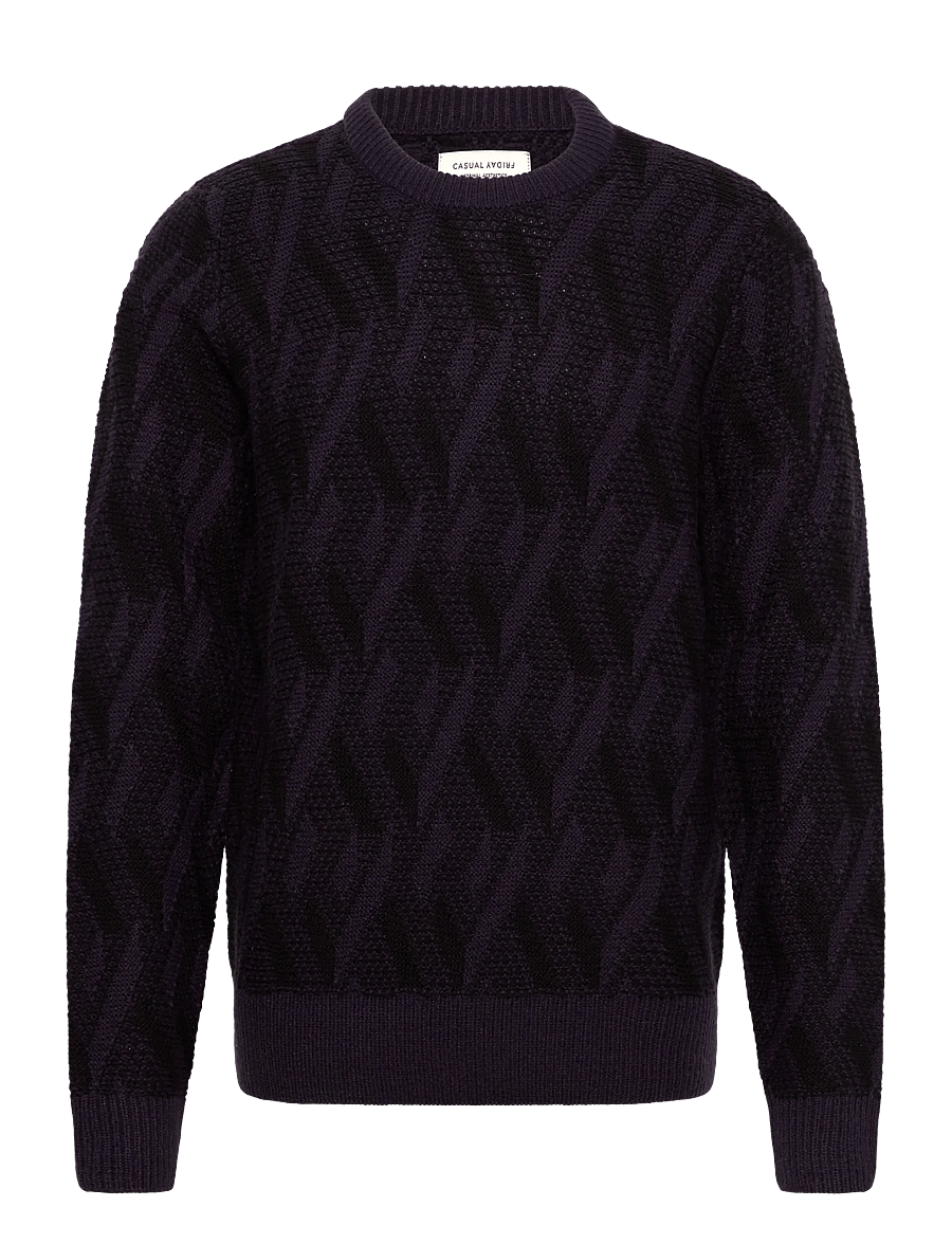 Casual Friday - CFKARL jaquard crew neck knit - rundhals - dark navy - 0
