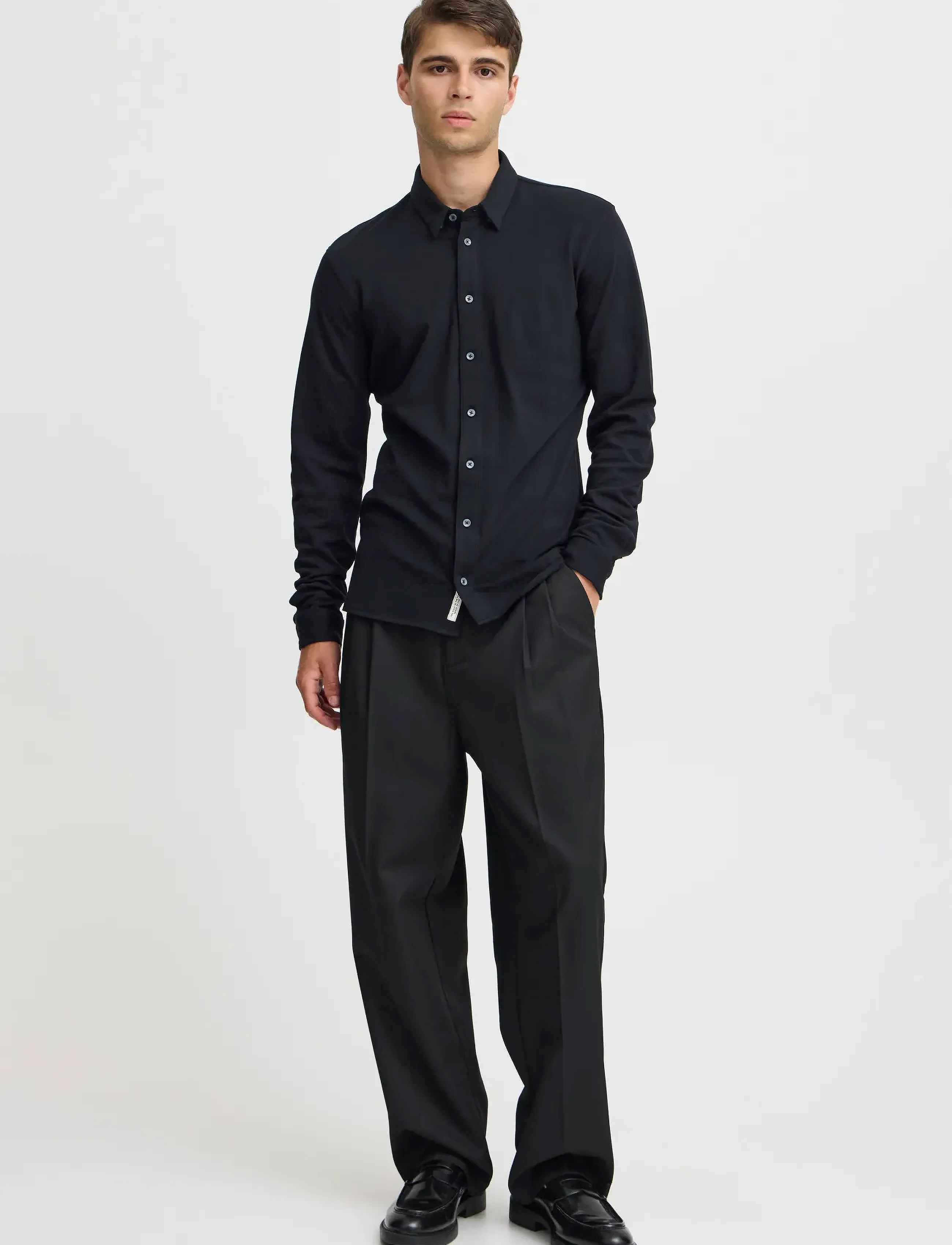Casual Friday Cfarthur Ls Bu Jersey Piquet, XXL, Black, Skjorter > Afslappet Shirts, Herre