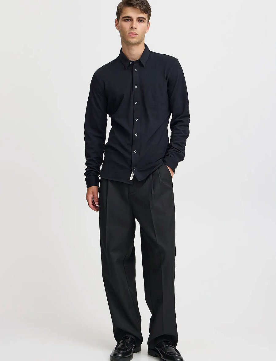 Casual Friday - CFARTHUR LS BU JERSEY PIQUET - casual shirts - black beauty - 0