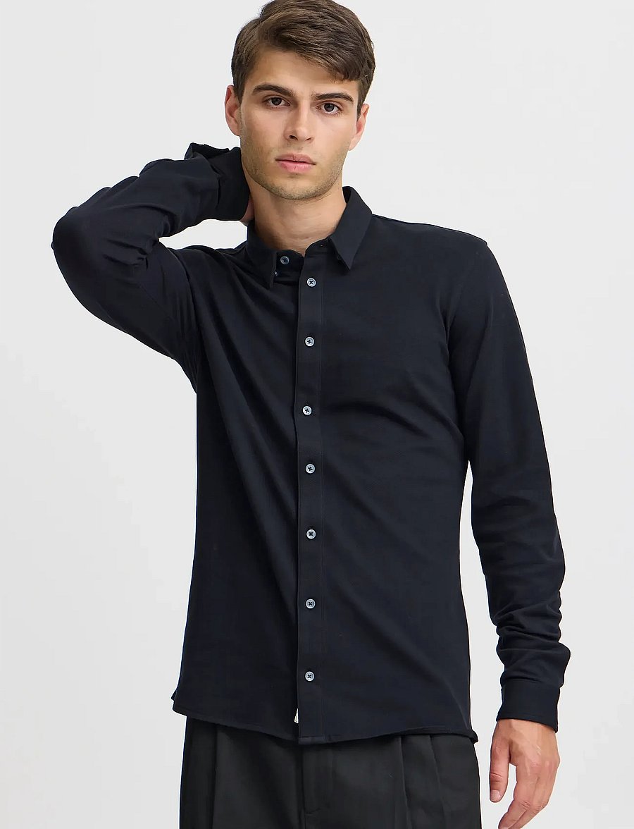 Casual Friday - CFARTHUR LS BU JERSEY PIQUET - casual shirts - black beauty - 3