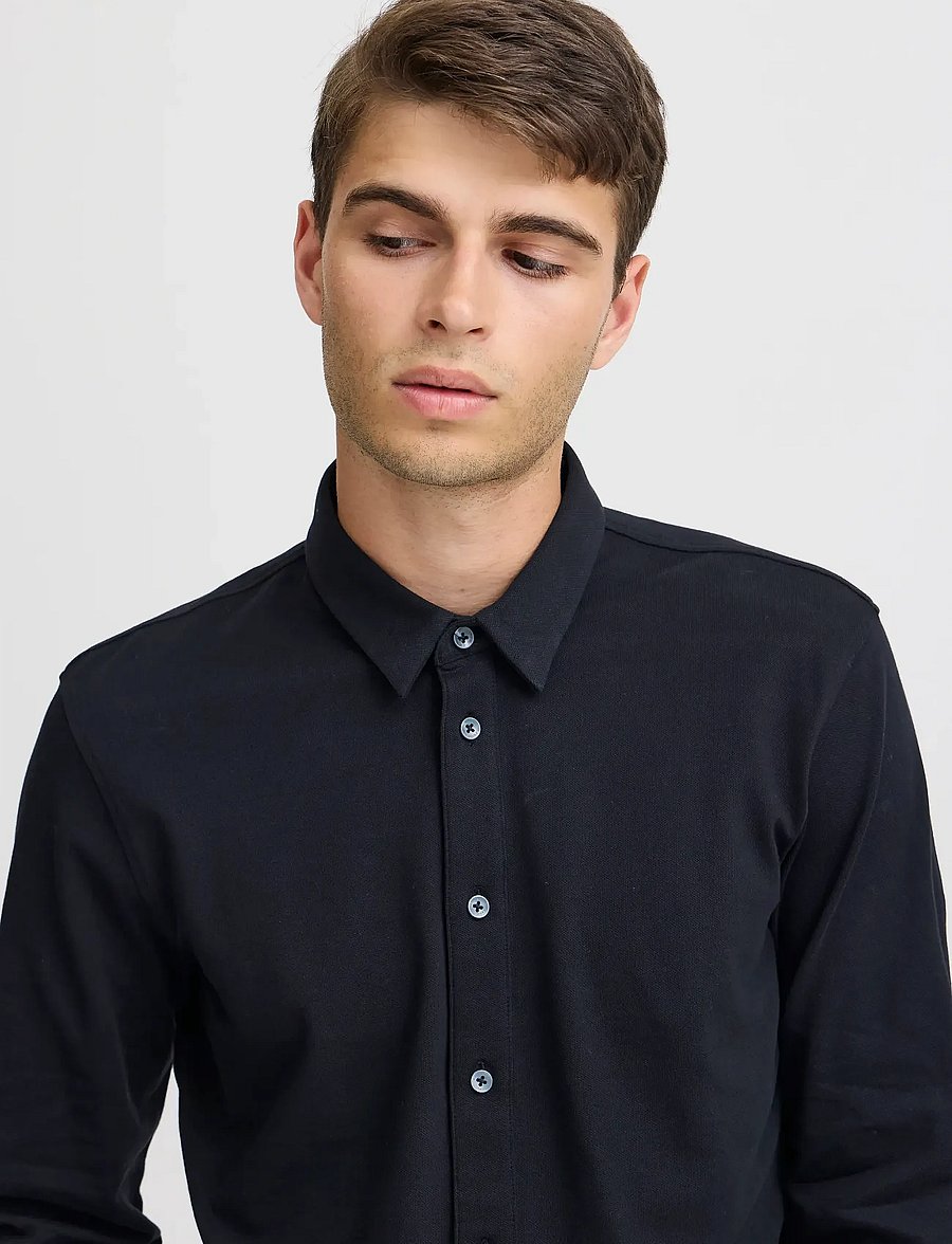 Casual Friday - CFARTHUR LS BU JERSEY PIQUET - casual shirts - black beauty - 5