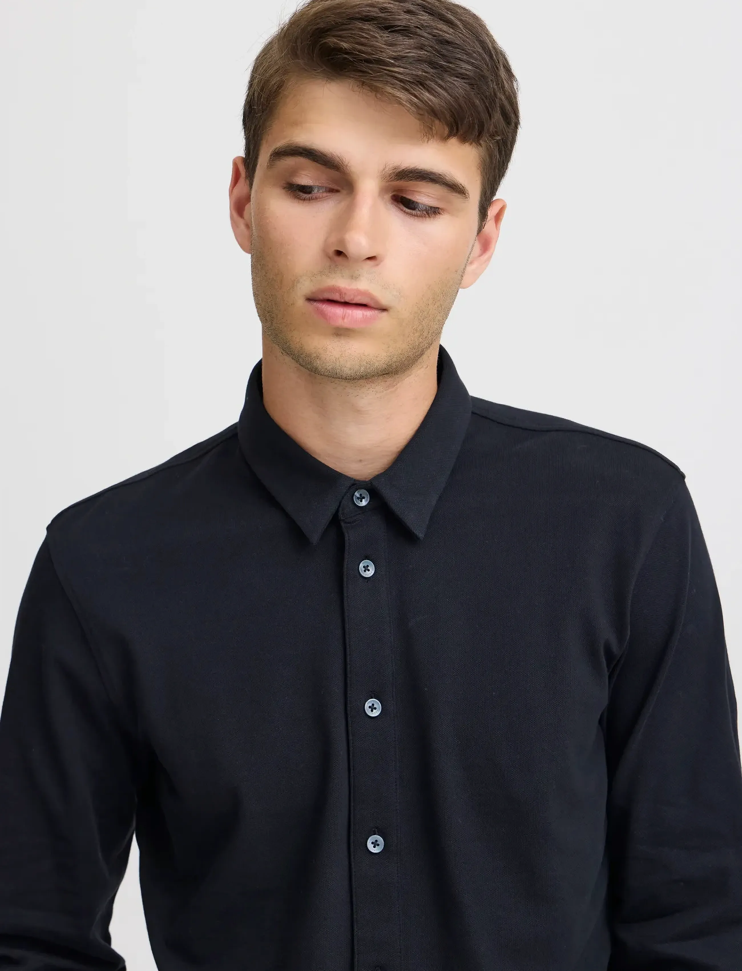 Casual Friday - CFARTHUR LS BU JERSEY PIQUET - casual skjorter - black beauty - 5