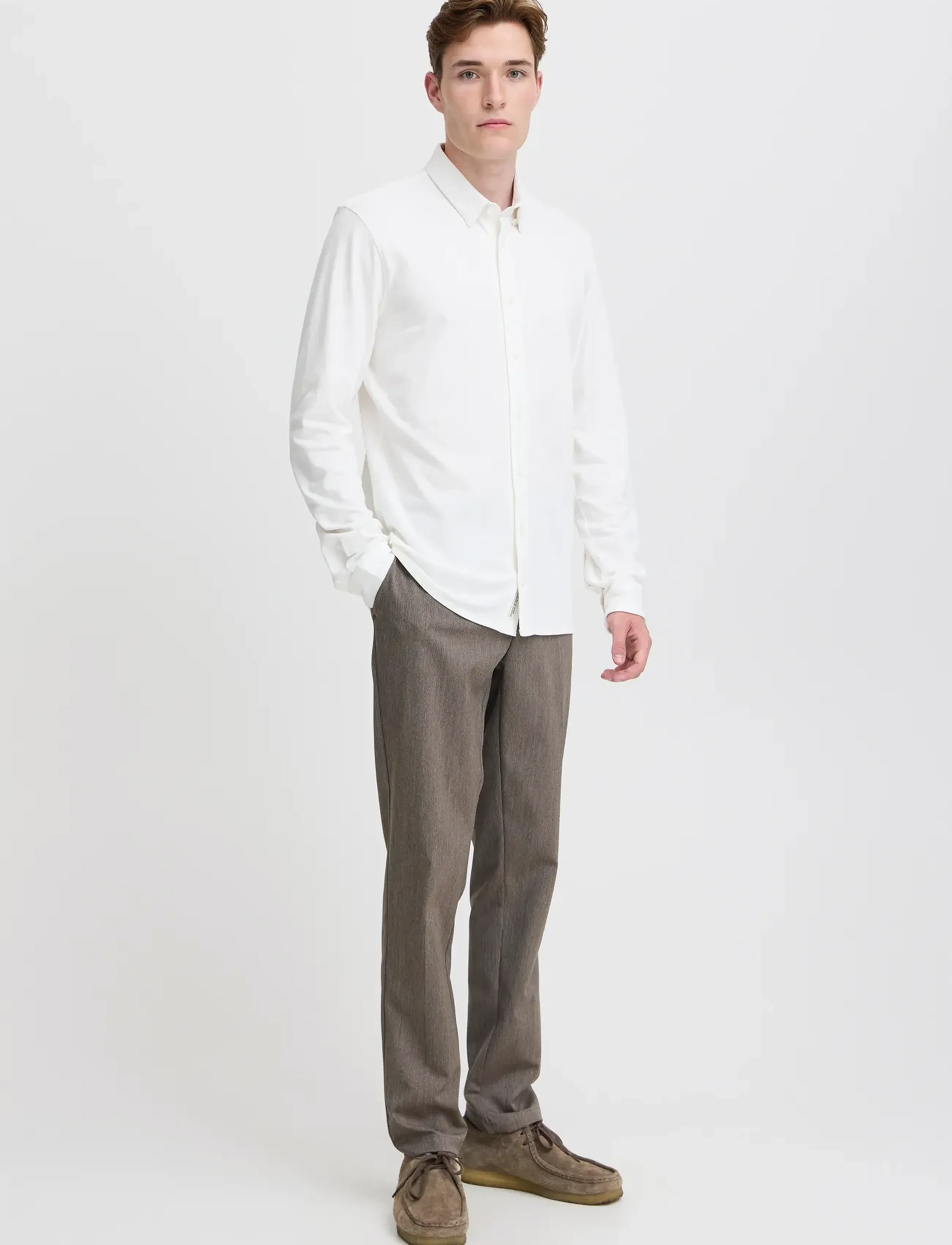 Casual Friday Cfarthur Ls Bu Jersey Piquet, Mænd, Langærmet Piqué Skjorte, Hvid, Str: XXL