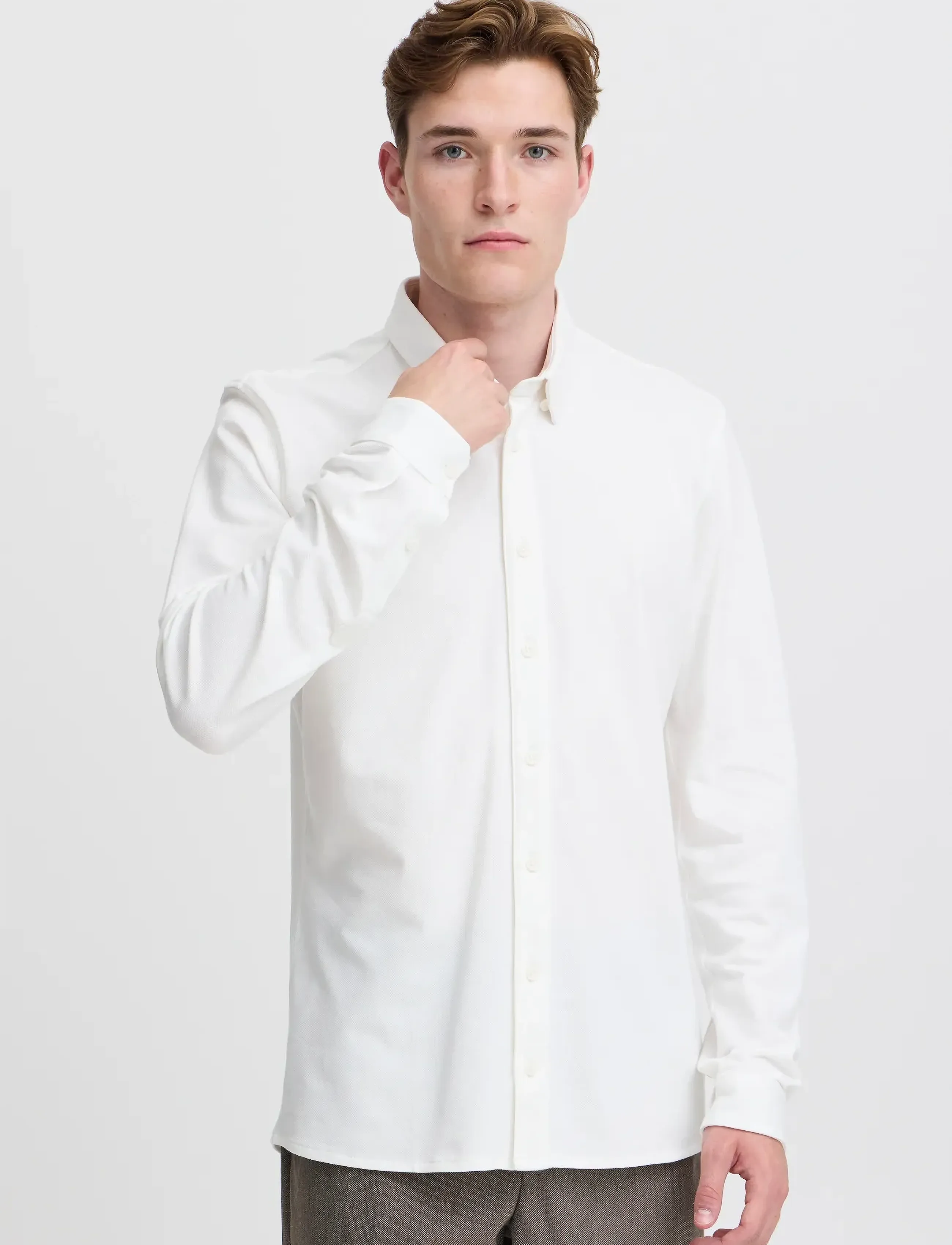 Casual Friday - CFARTHUR LS BU JERSEY PIQUET - kasdienio stiliaus marškiniai - snow white - 3