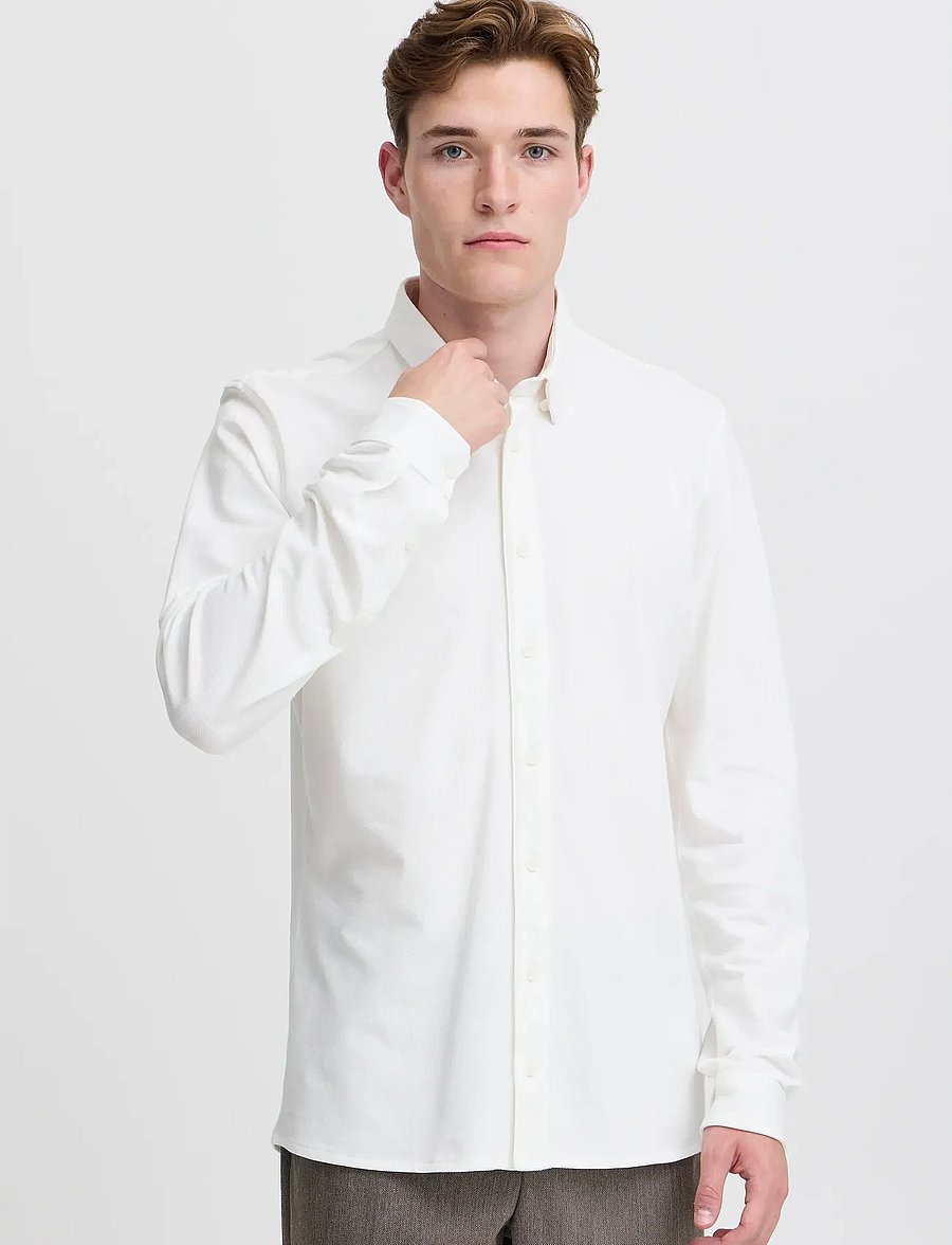 Casual Friday - CFARTHUR LS BU JERSEY PIQUET - freizeithemden - snow white - 3