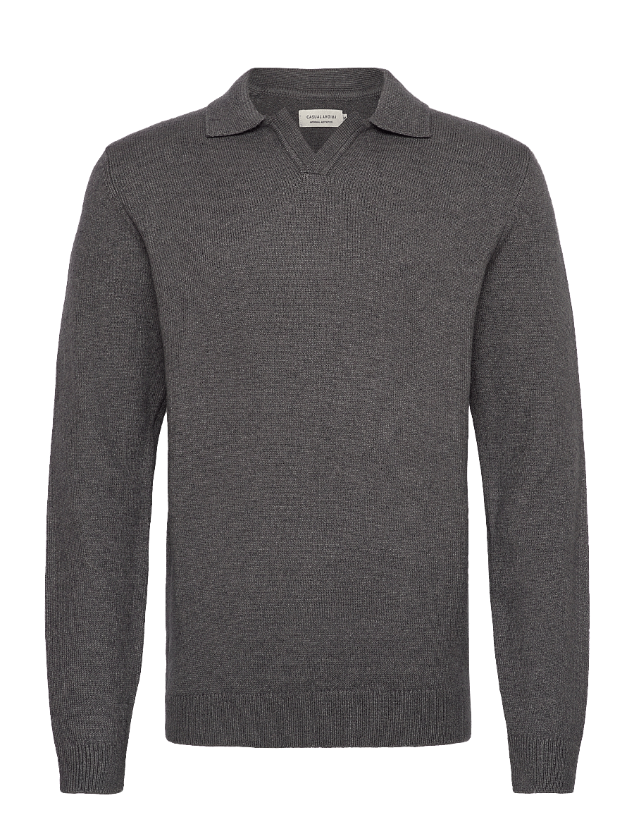 Casual Friday - CFKARL polo knit - langärmelige strick-polohemden - pewter mix - 0