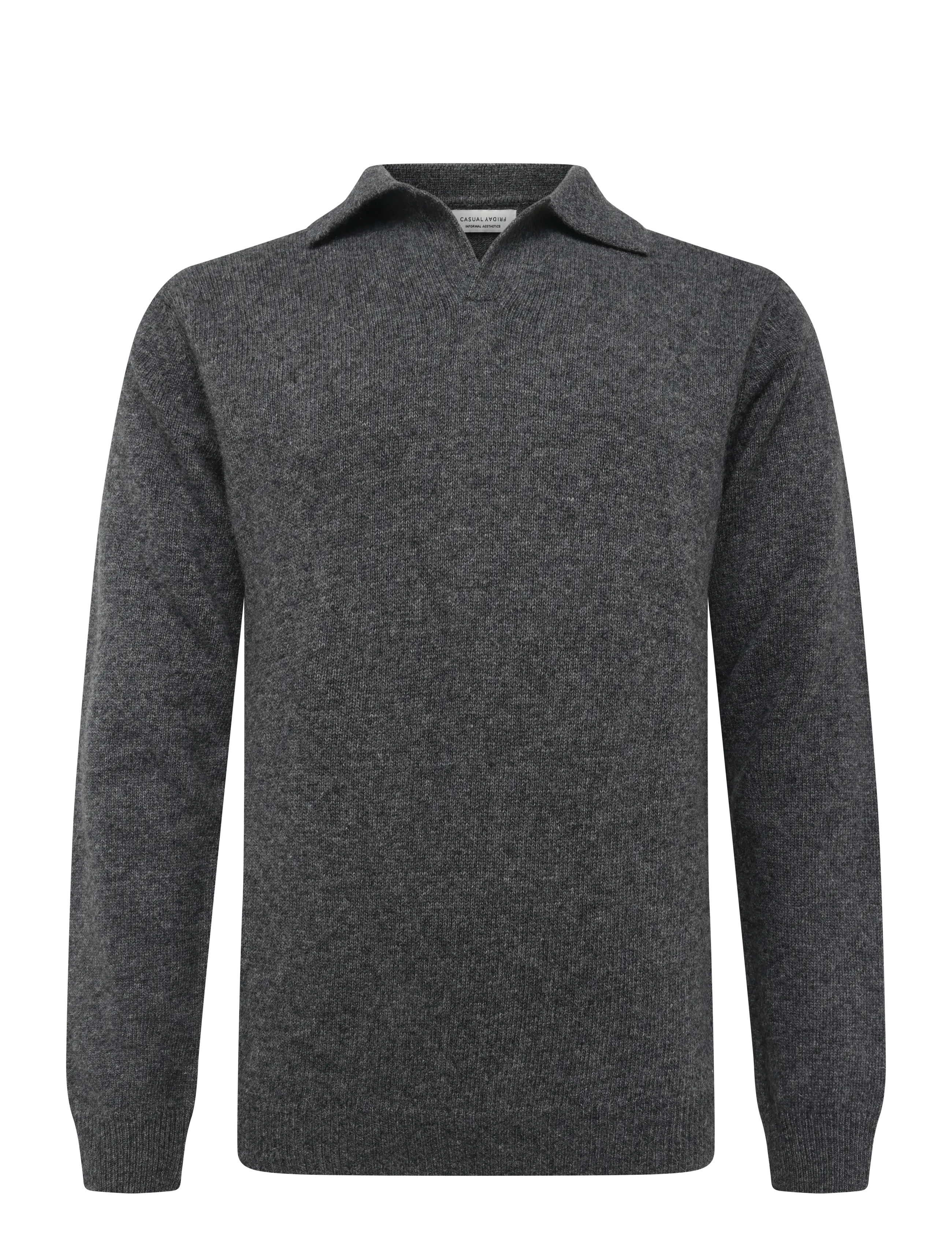Casual Friday CFKARL LAMBSWOOL POLO KNIT - Langärmelige Strick-Polohemden - PEWTER MIX / grey