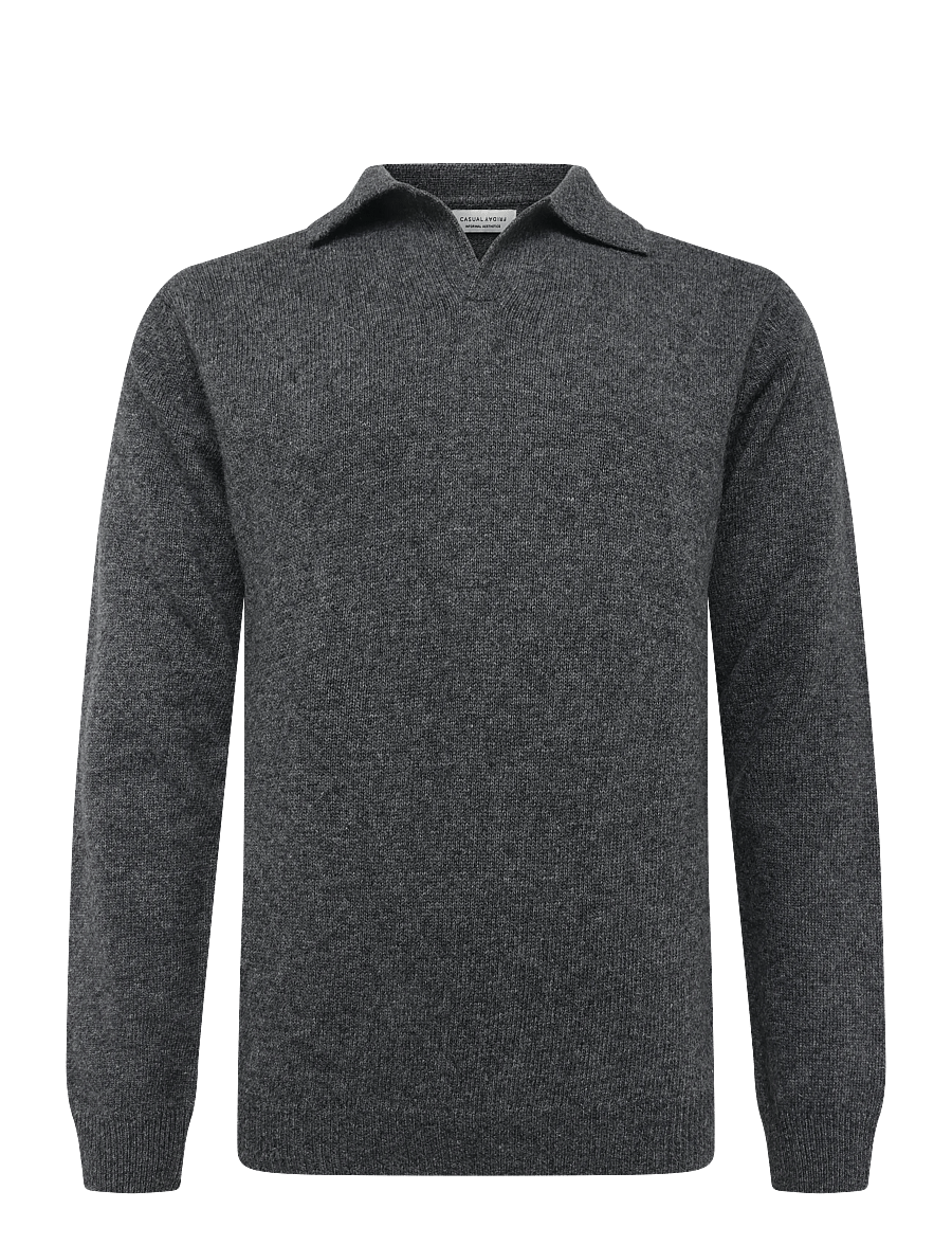 Casual Friday - CFKARL LAMBSWOOL POLO KNIT - langärmelige strick-polohemden - pewter mix - 0