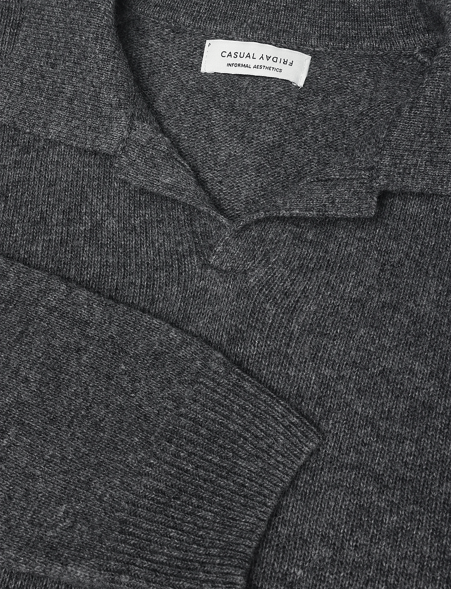 Casual Friday - CFKARL LAMBSWOOL POLO KNIT - langärmelige strick-polohemden - pewter mix - 2