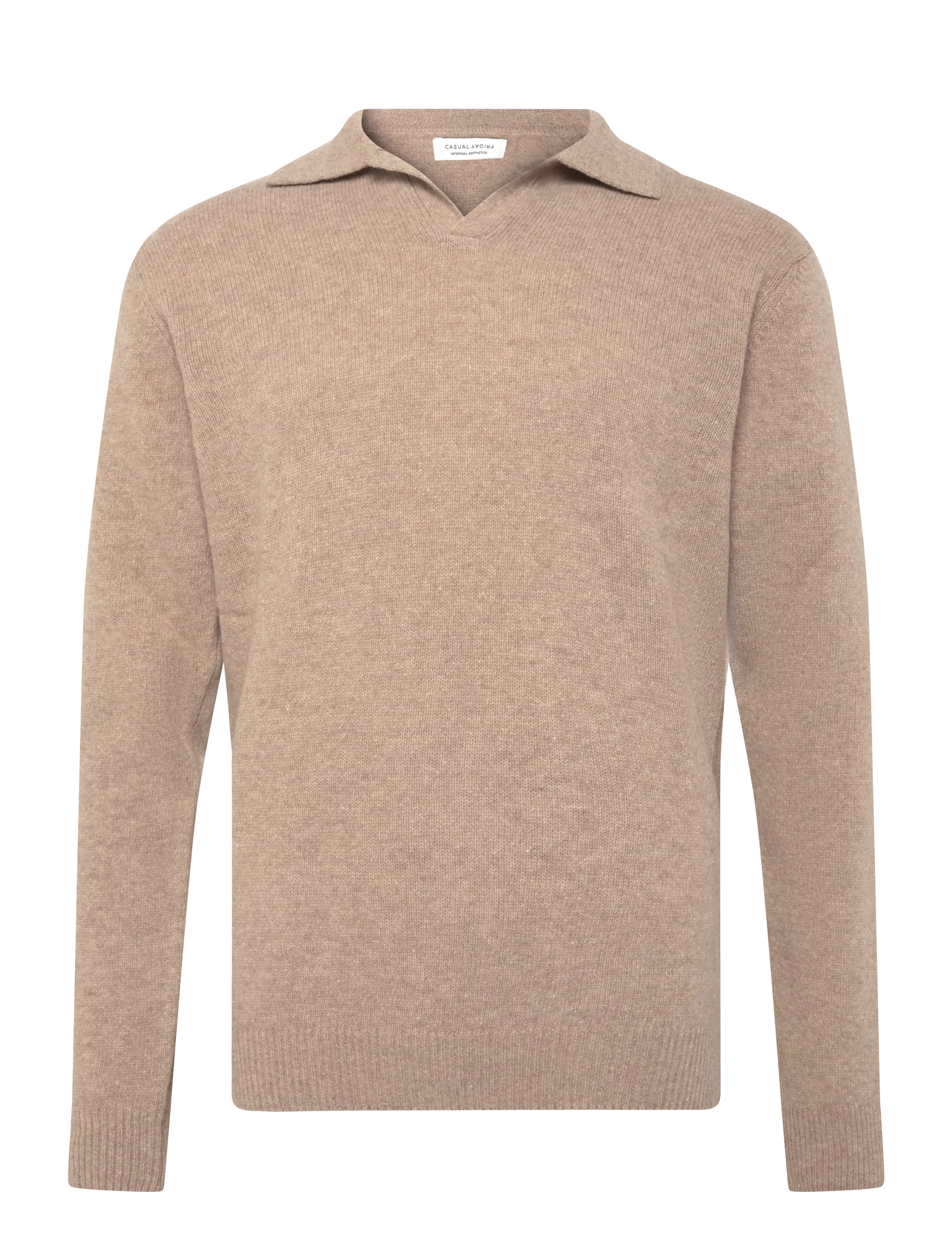 Casual Friday CFKARL LAMBSWOOL POLO KNIT - Langärmelige Strick-Polohemden - SILVER MINK MELANGE / beige