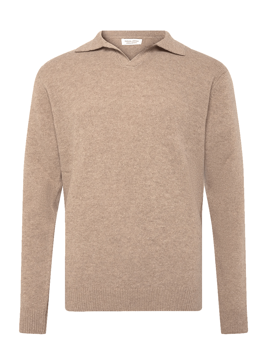 Casual Friday - CFKARL LAMBSWOOL POLO KNIT - langärmelige strick-polohemden - silver mink melange - 0