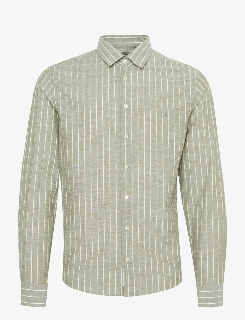 Casual Friday - CFANDRÉ LS wide stripe linen mix sh - linneskjortor - winter moss - 1