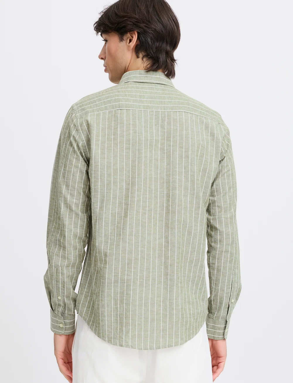 Casual Friday - CFANDRÉ LS wide stripe linen mix sh - linneskjortor - winter moss - 5