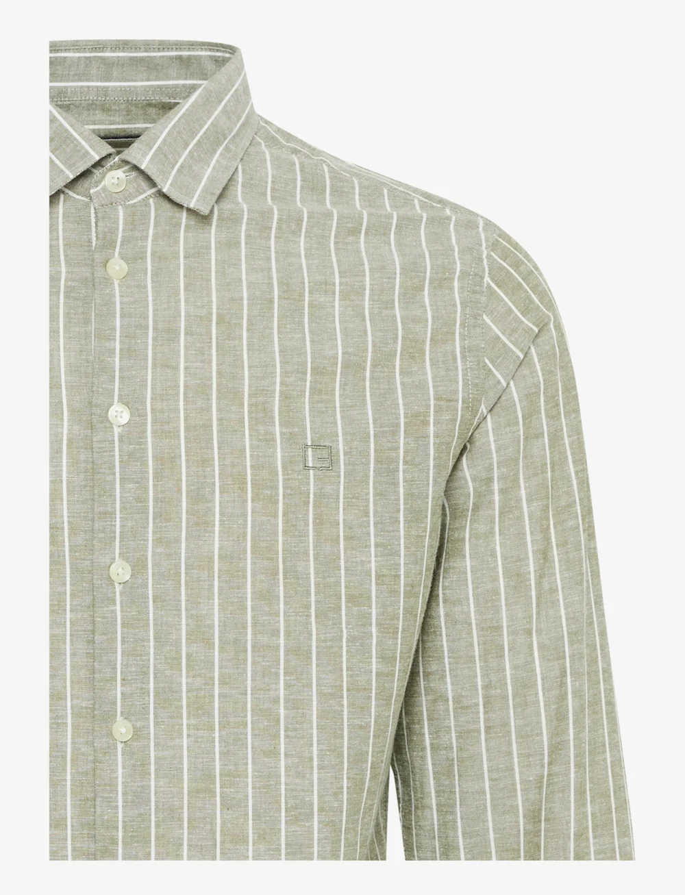 Casual Friday - CFANDRÉ LS wide stripe linen mix sh - linneskjortor - winter moss - 3