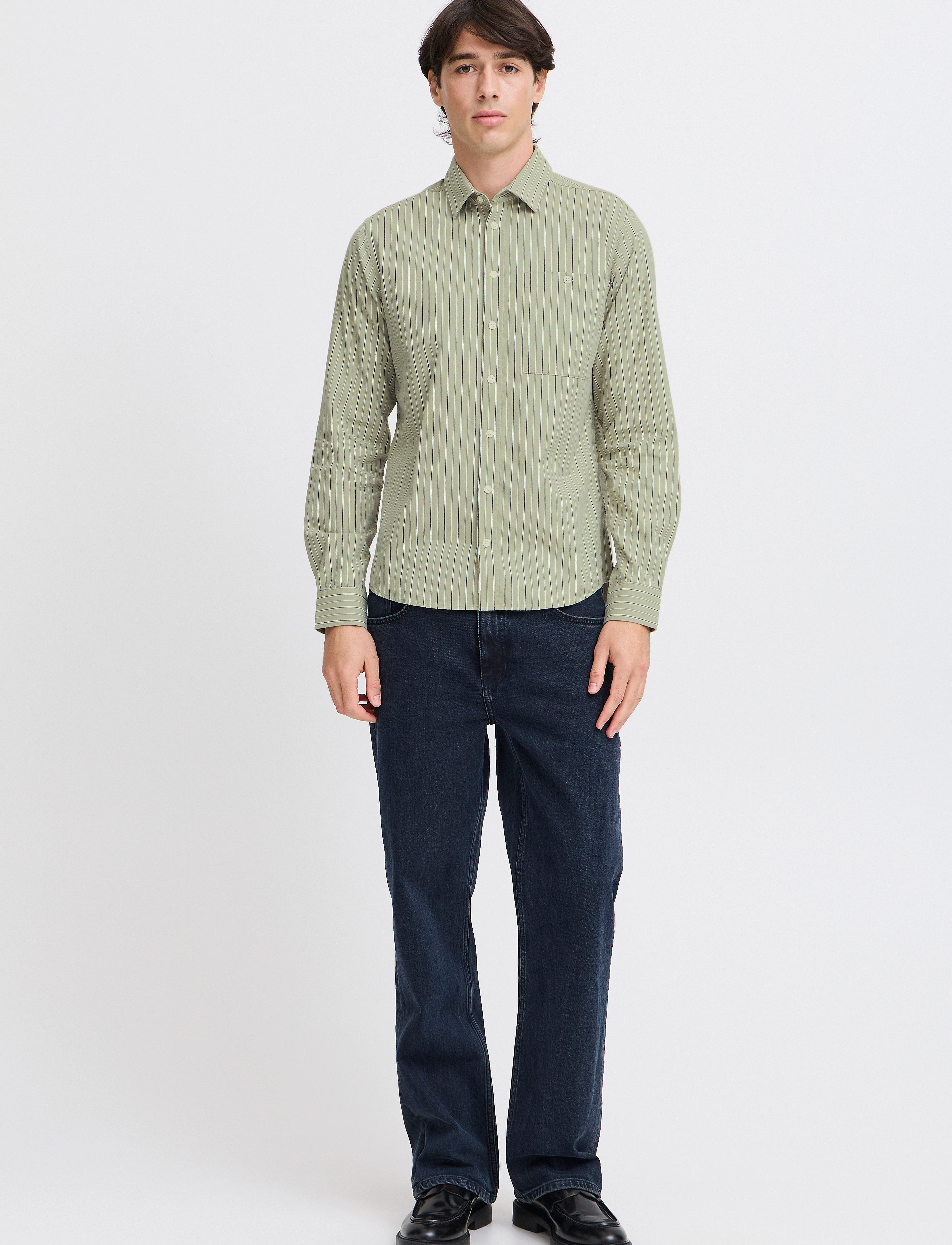 Casual Friday Cffreddi Ls Small Striped Shirt, XXL, Shirts, Grün - Männerswear