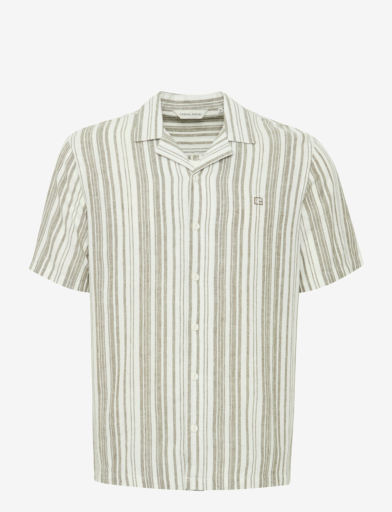 Casual Friday - CFISAK SS RC striped linen mix shir - winter moss - 1
