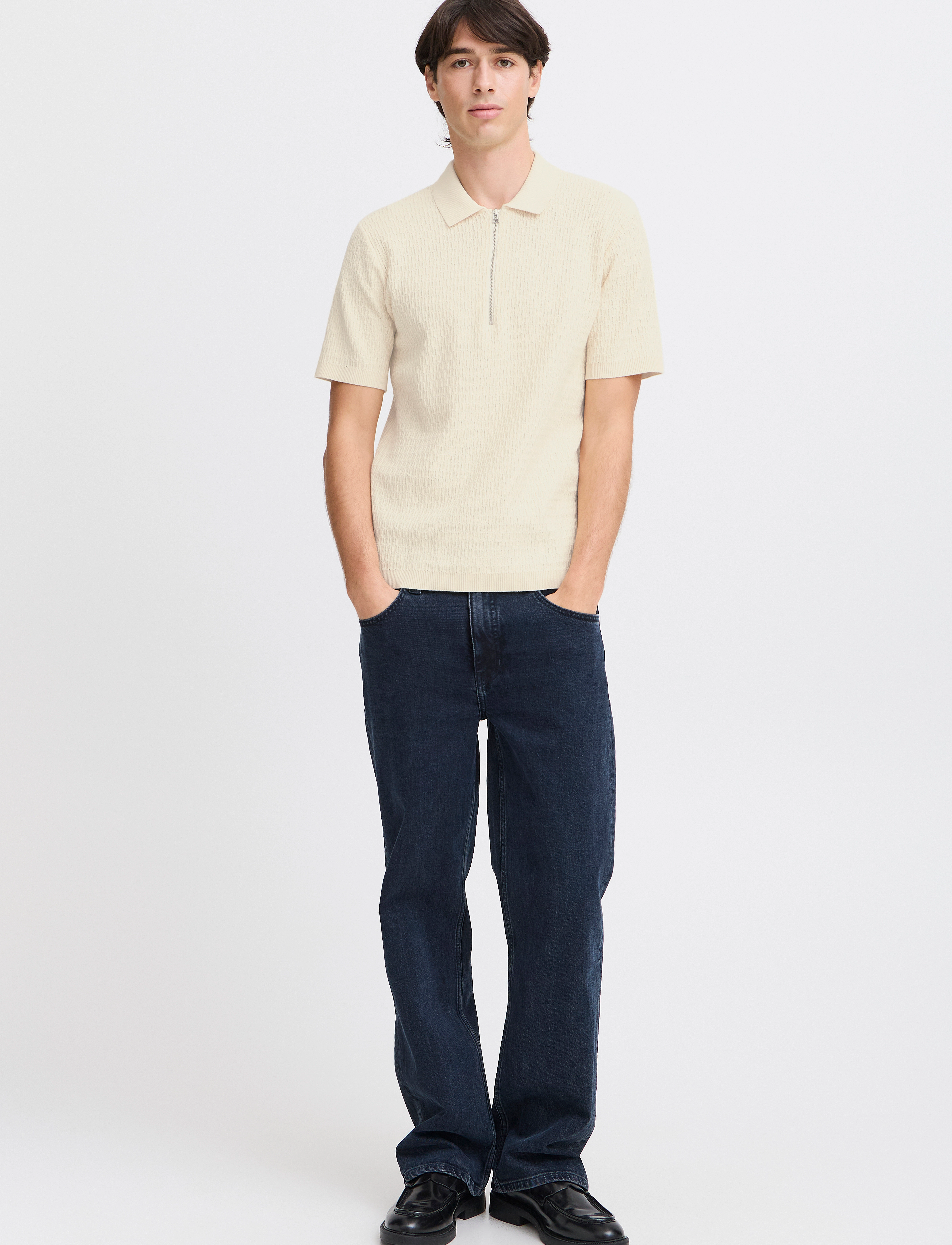 Casual Friday CFJOE SS structured polo knit - Kollektionen - RUTABAGA / beige