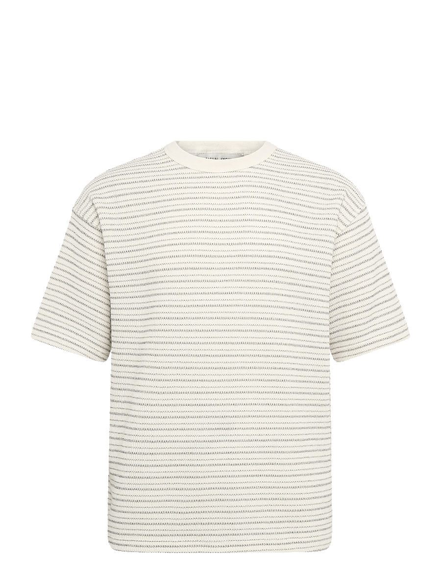 Casual Friday - CFFREDERIK striped structured tee - short-sleeved t-shirts - egret - 0