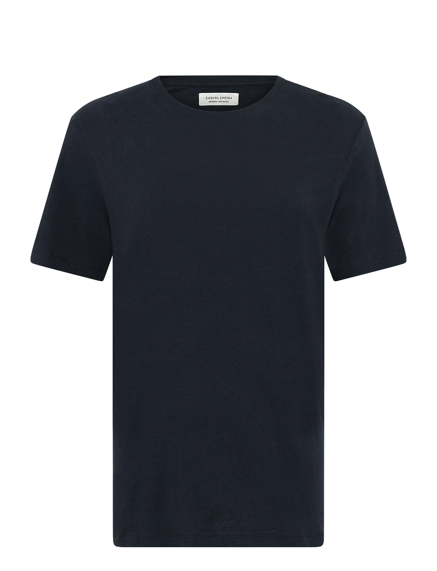 Casual Friday - CFTOM linen mix tee - kurzärmelige t-shirts - dark navy - 0