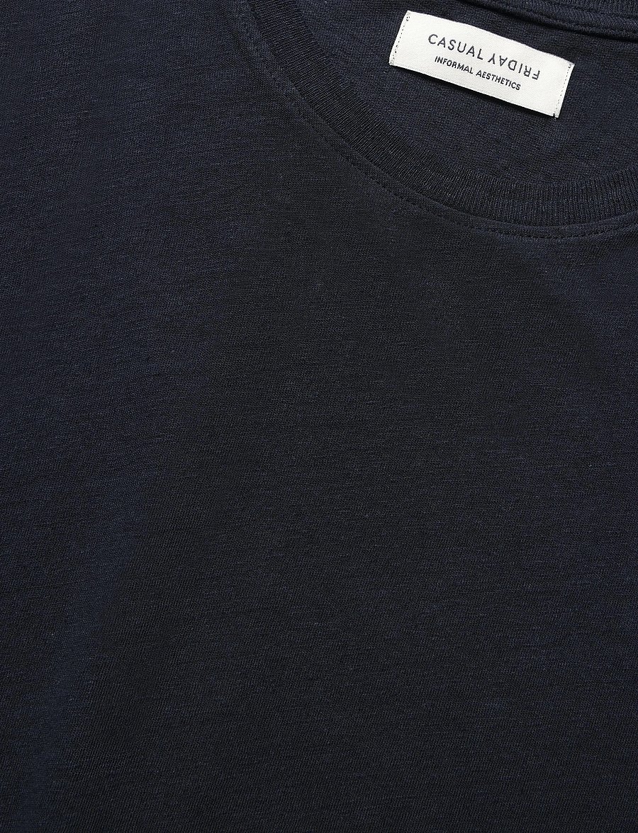 Casual Friday - CFTOM linen mix tee - kurzärmelige t-shirts - dark navy - 2
