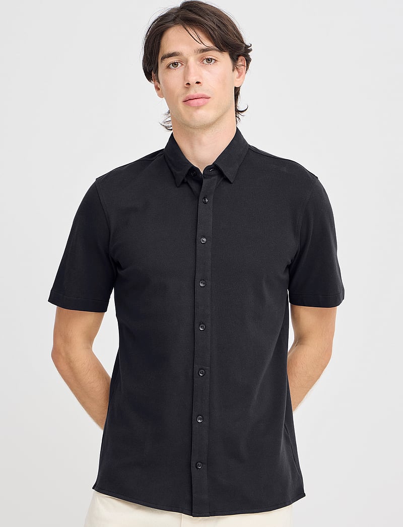 Casual Friday - CFFOLKE SS BU jersey piquet shirt - kortærmede poloer - dark navy - 4