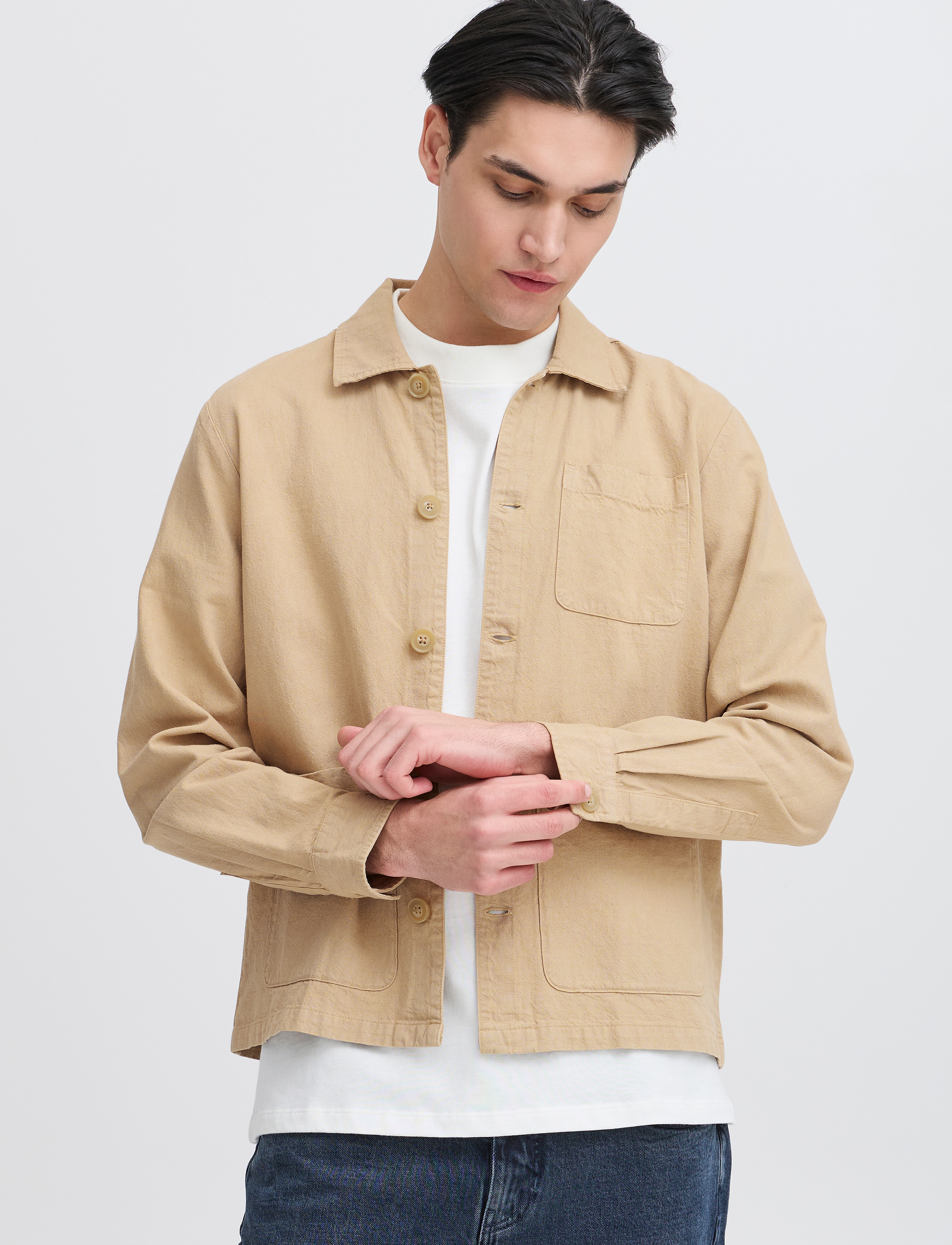 Casual Friday - CFEDGAR 0206 garment dyed linen jac - jakker - plaza taupe - 4
