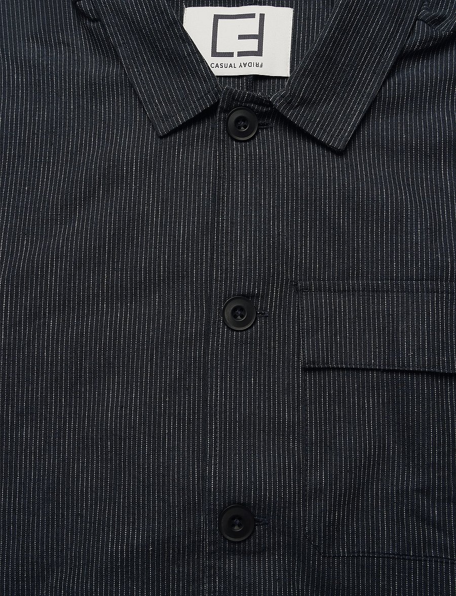 Casual Friday - CFMYLES 0207 striped linen mix jack - dark navy - 2