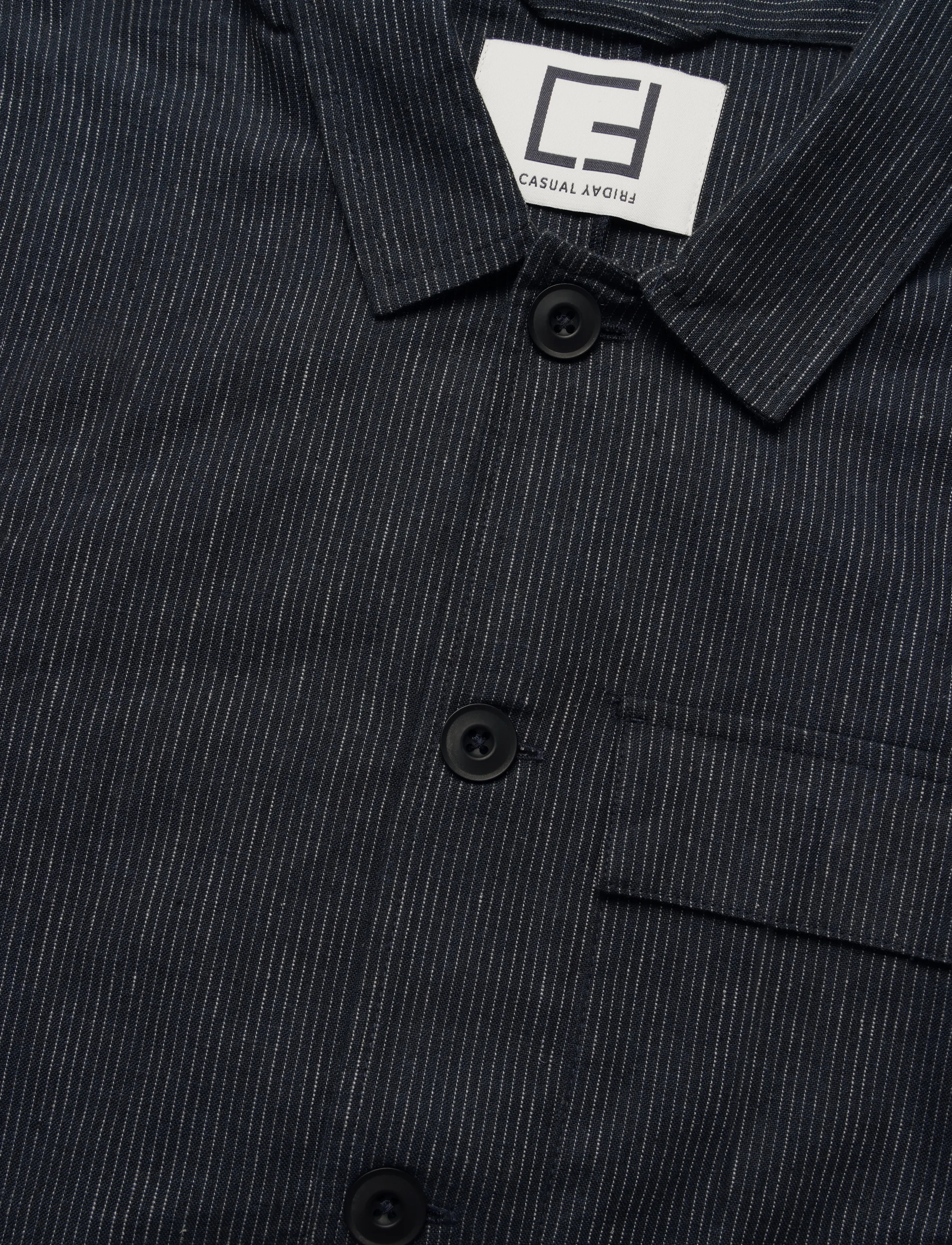 Casual Friday - CFMYLES 0207 striped linen mix jack - dark navy - 3