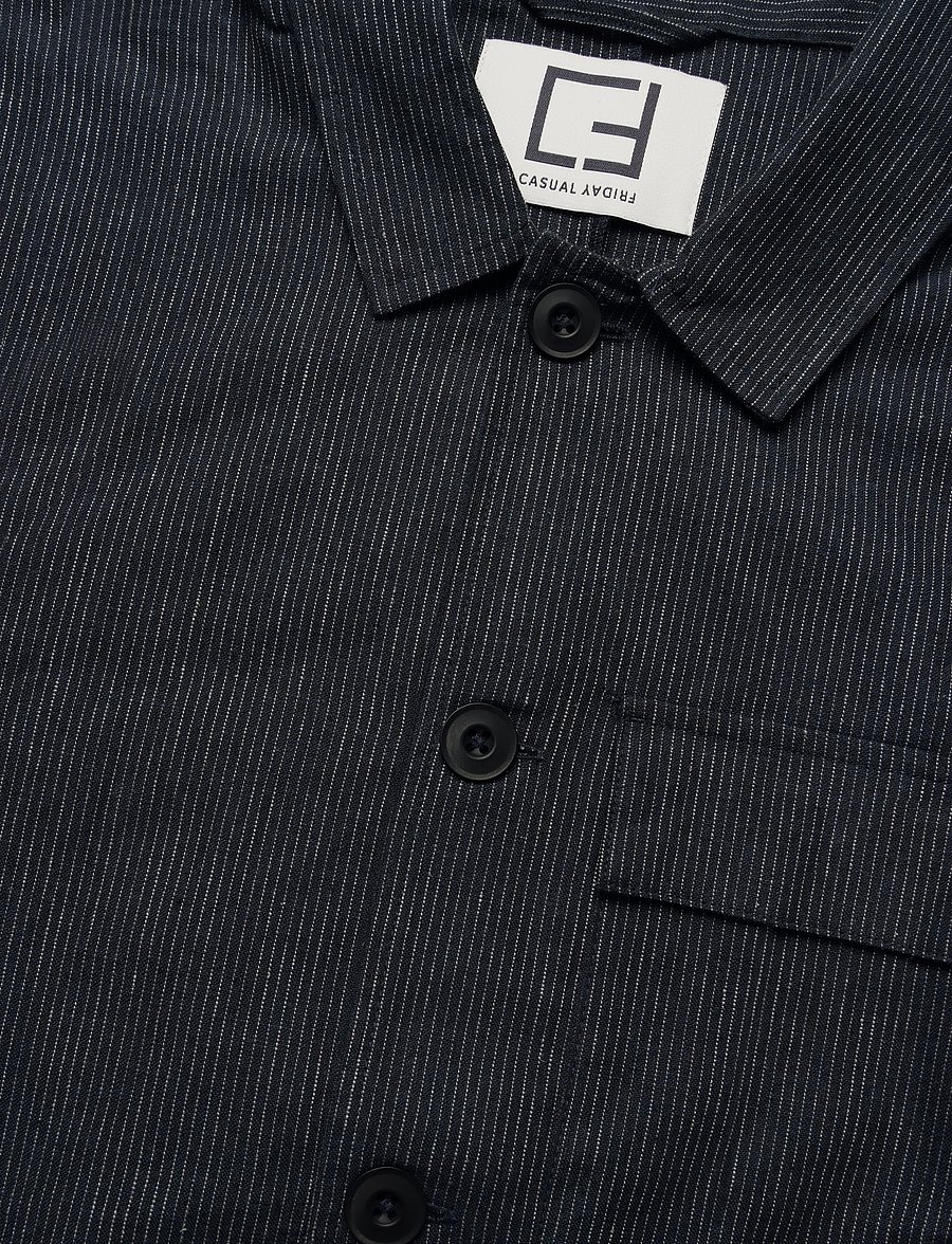 Casual Friday - CFMYLES 0207 striped linen mix jack - dark navy - 3