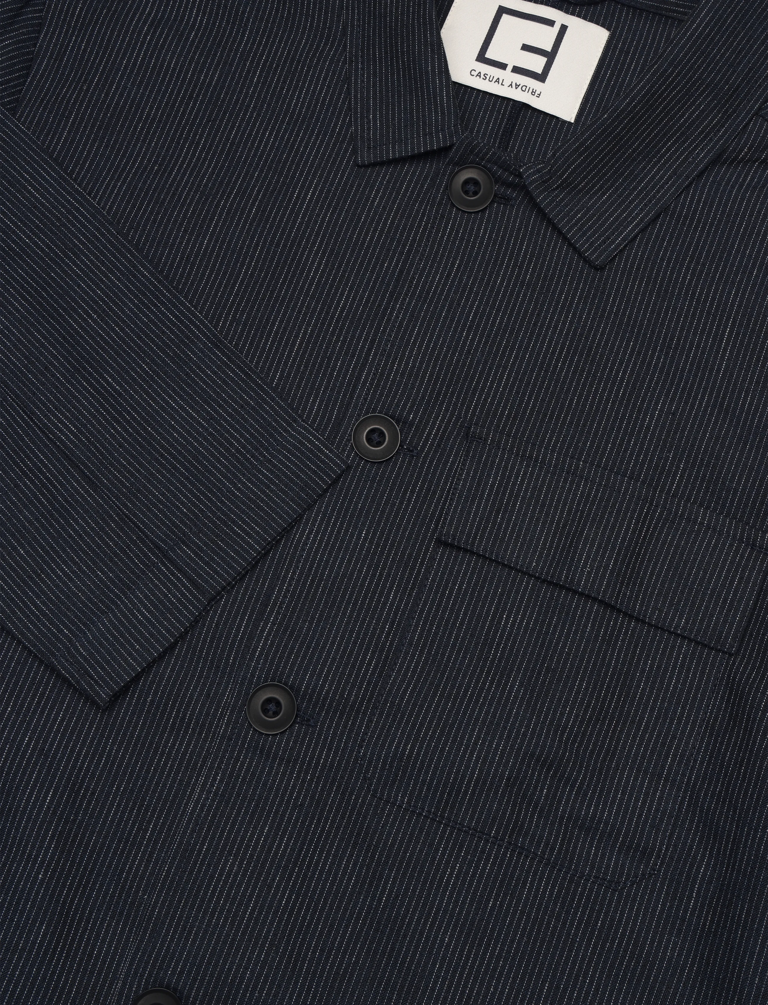 Casual Friday - CFMYLES 0207 striped linen mix jack - dark navy - 4