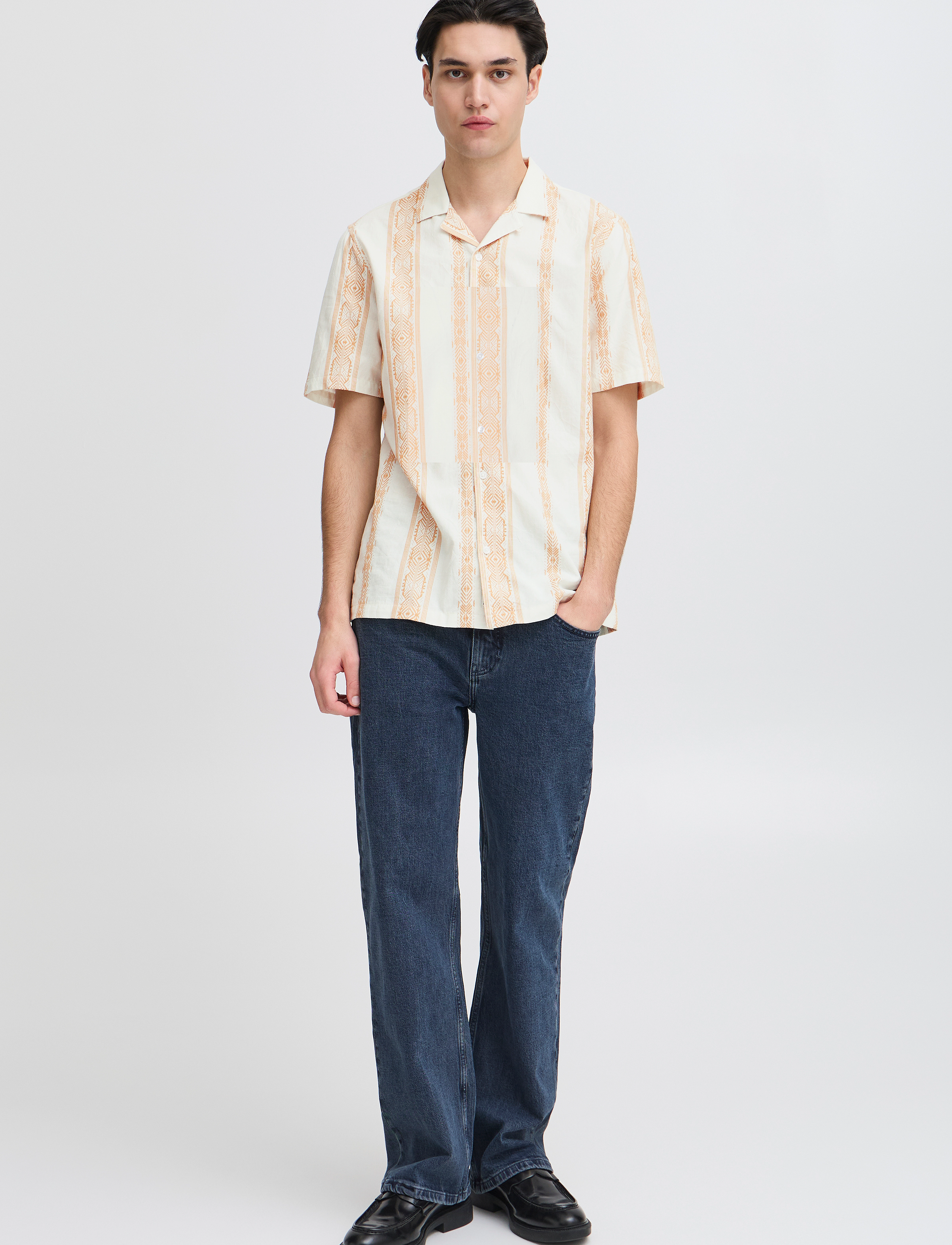 Casual Friday Cfjayden Ss Rc Inka Shirt, Inka Mønster Resort Skjorte, Hvid, Str: L