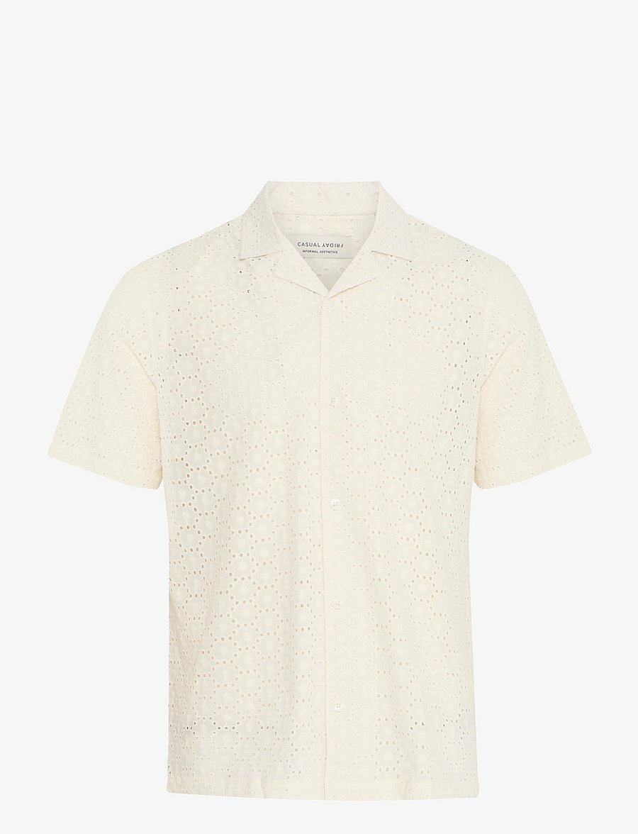 Casual Friday - CFLOGAN SS RC broderie anglaise shi - kurzärmelig - egret - 0