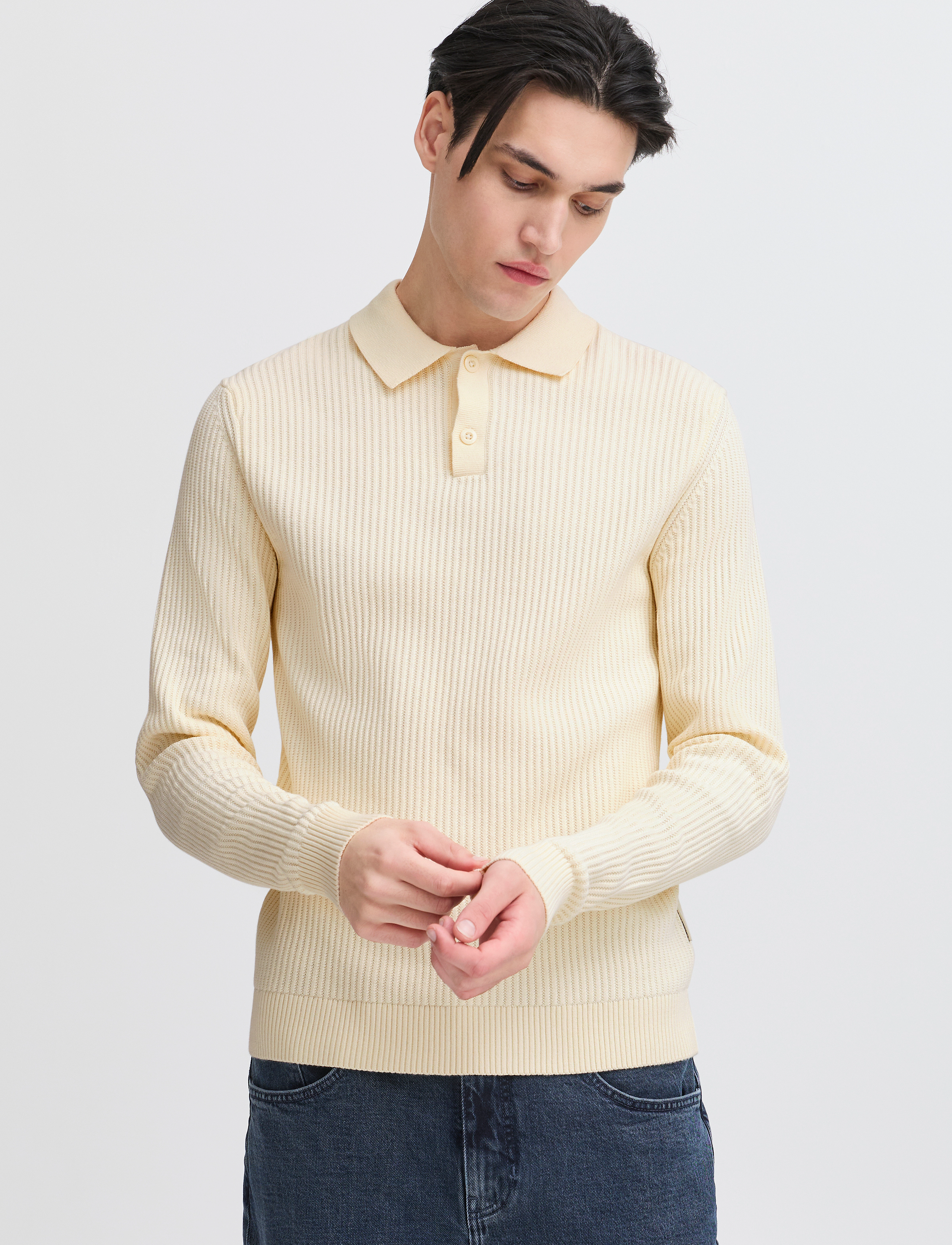 Casual Friday - CFNOLAN LS ribbed polo knit - egret - 4