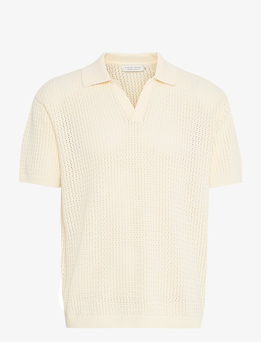 Casual Friday - CFEASTON SS structured polo knit - langärmlige strick-polohemden - egret - 1