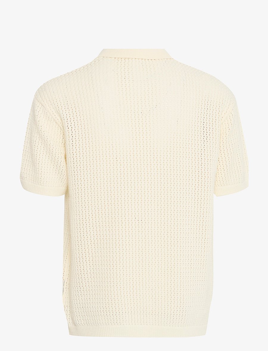 Casual Friday - CFEASTON SS structured polo knit - langärmlige strick-polohemden - egret - 2