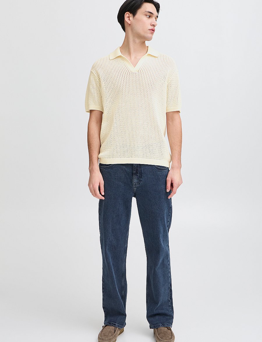 Casual Friday - CFEASTON SS structured polo knit - langärmlige strick-polohemden - egret - 0