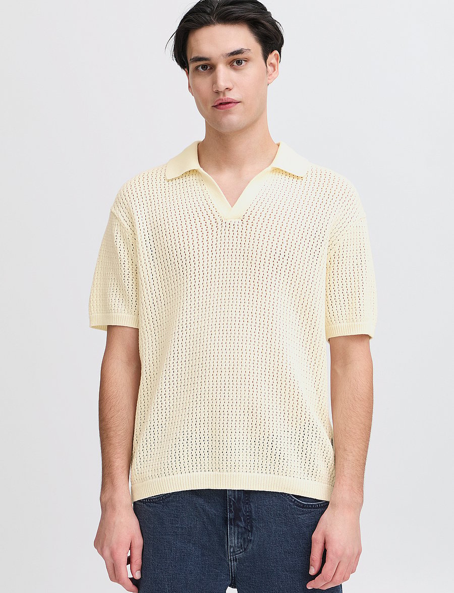 Casual Friday - CFEASTON SS structured polo knit - langärmlige strick-polohemden - egret - 4