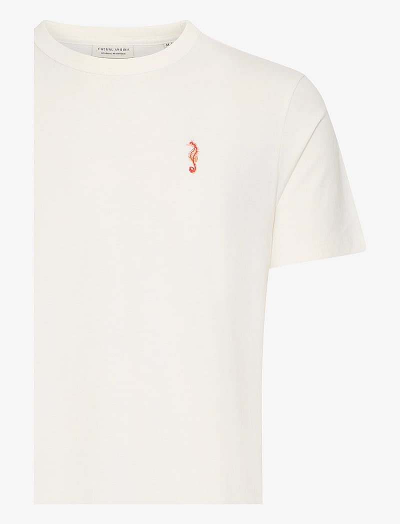 Casual Friday - CFCARSON tee with embriodery - kortærmede t-shirts - egret - 3